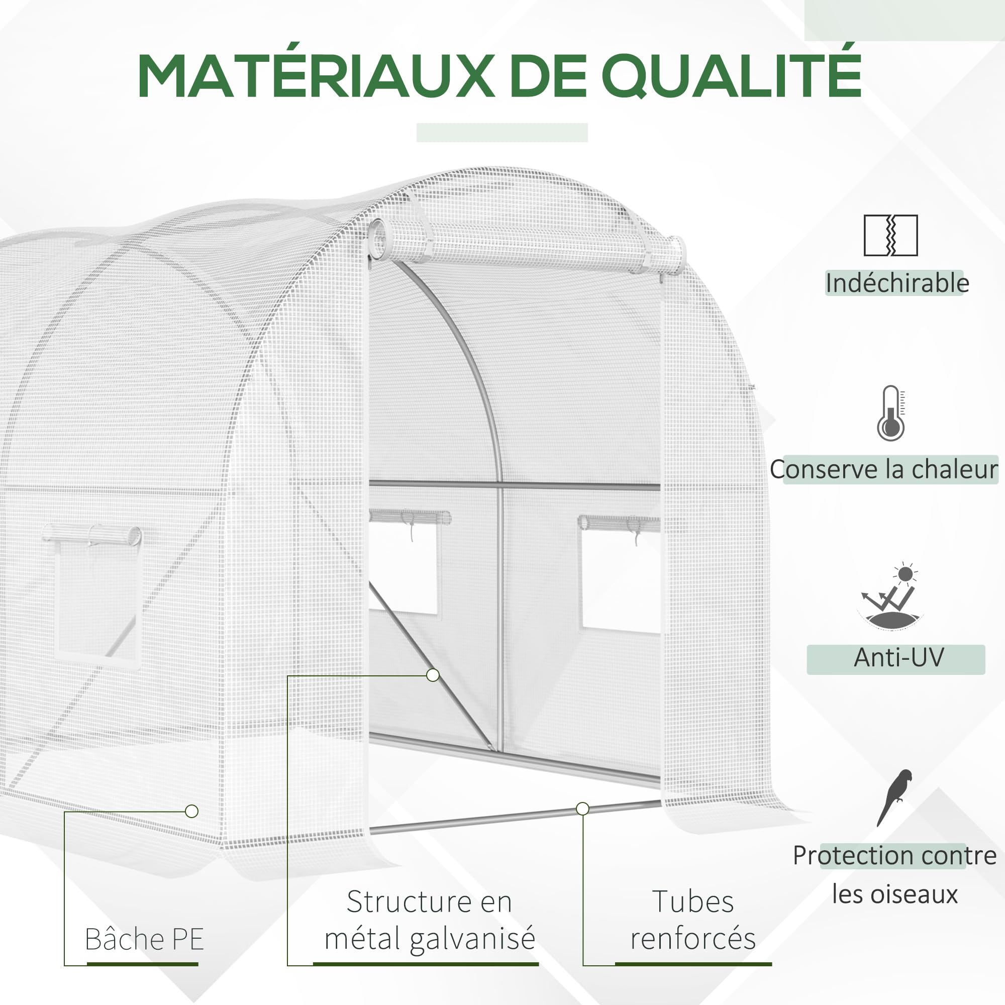 Outsunny Gartentunnel-Gewächshaus 6m² 3x2x1,9m weiße Tür