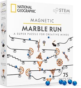 National Geographic Magnetic Marble Run - 75-Piece STEM Building Set for Kids & Adults, Magnetic Track & Trick Pieces, Marbles, Magnetic Marble Maze