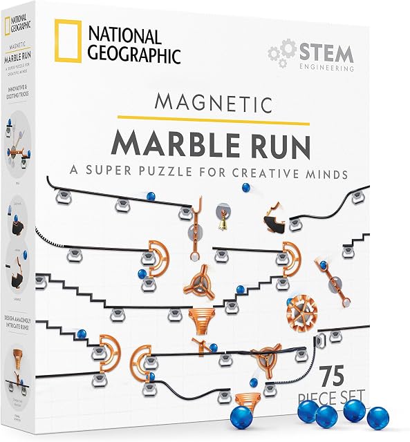 National Geographic Magnétique Marble Exécuter - 75-Piece STEM Ensemble de construction pour enfants & Adultes, piste magnétique & Morceaux, marbres, magnétiques Marble Maze