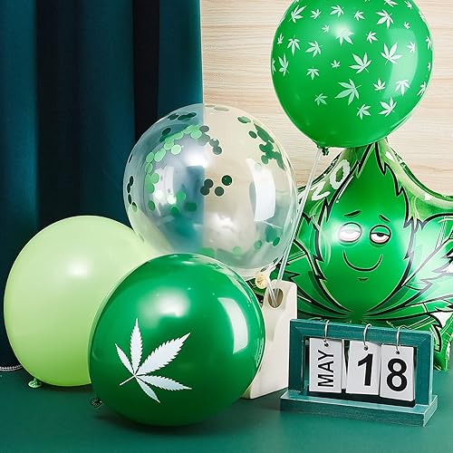 Miniatura 4 de 72 globos de marihuana con 420 hojas de marihuana para decoración de fiesta, suministros de malas hierbas, hojas de látex, globos de papel de