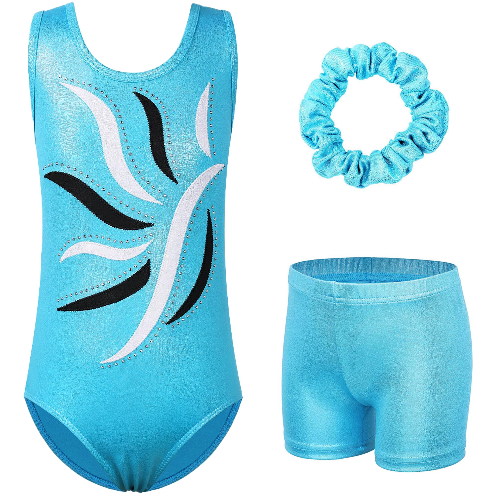 Justaucorps de gymnastique pour filles avec short et bandeau à cheveux pour filles de 3 à 14 ans