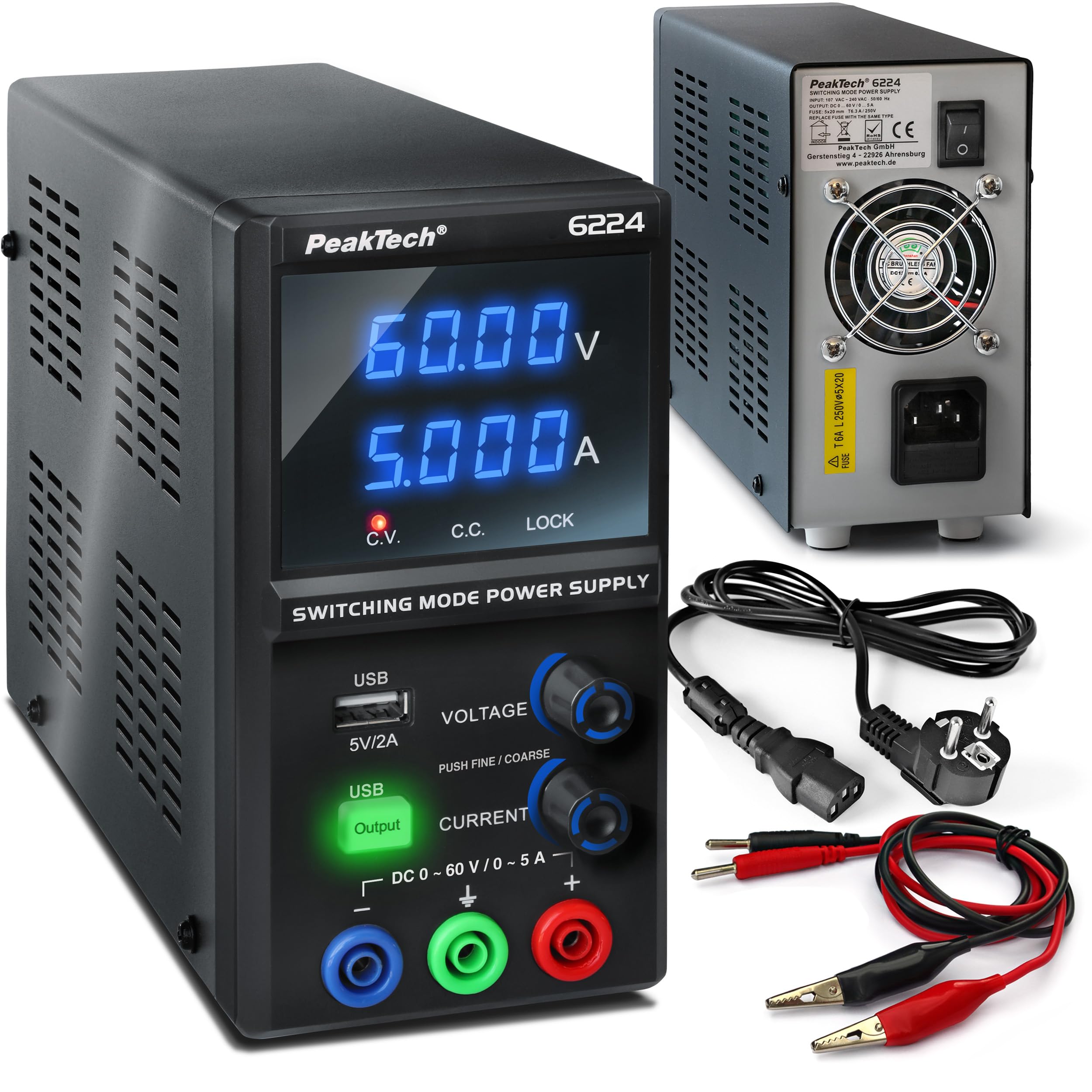 PeakTech 6224 - Labornetzteil DC 0-60V 0-5A 300W Labornetzgerät USB
