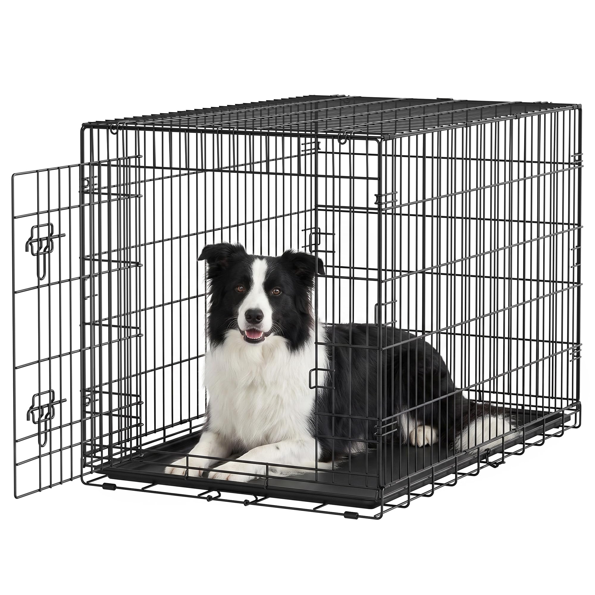 Feandrea Gabbia per Cani, 1 Porta, Pieghevole, 107 x 70,6 x 70,6 cm | Box Cani per Interno in Metallo con Vassoio, Montaggio Senza Attrezzi, Nero Inchiostro, Collezione Dack, PPD013BH01