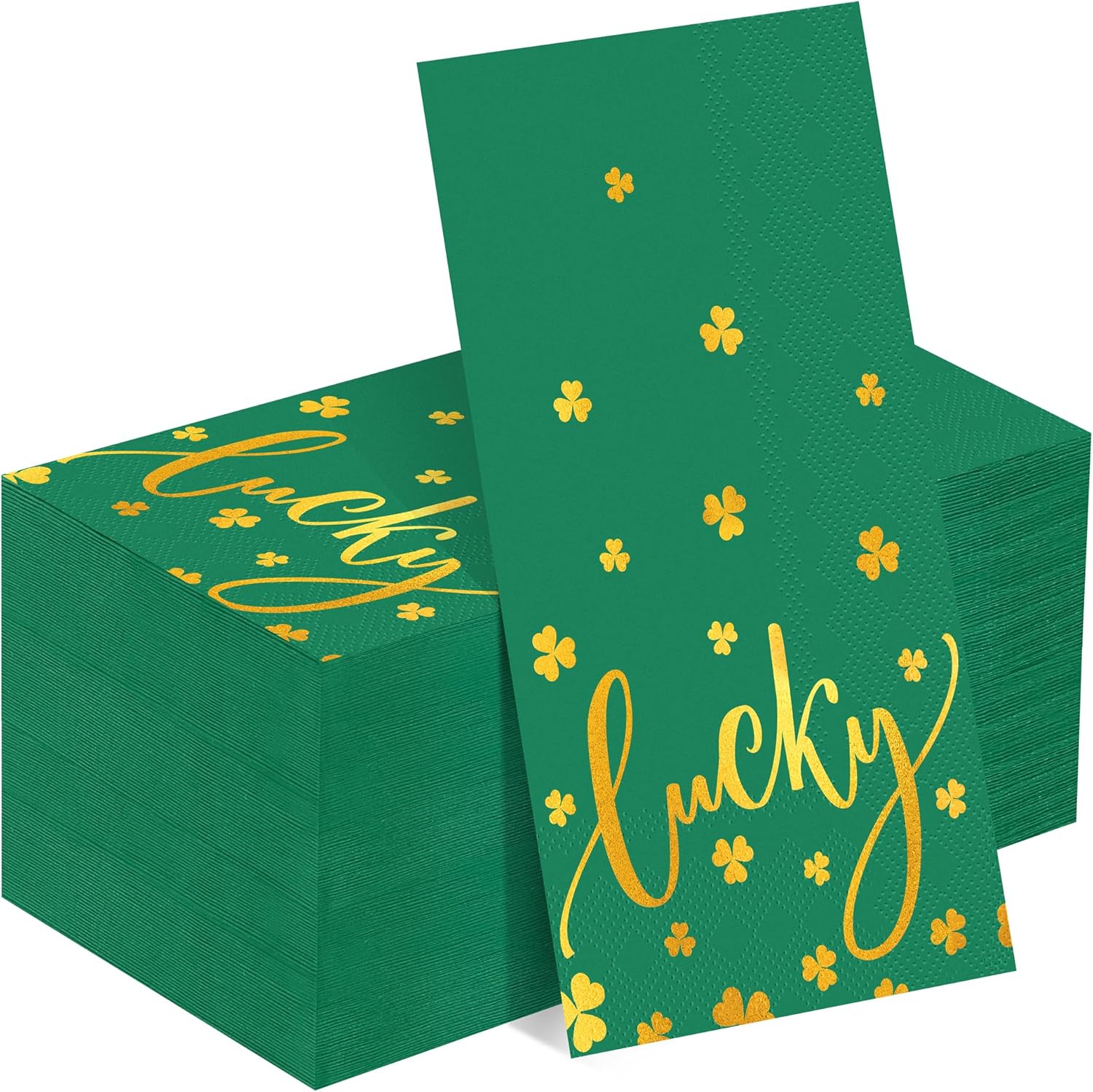 Kochorie 100 Pieces St. Patrick’s Day Paper Napkins, Gold Foil Lucky Shamrock Disposable Napkins, 7.8 x 4.3 Inch Green Decorative Guest Party Napkin Clover Hand Towels for Irish Holiday Birthday Party