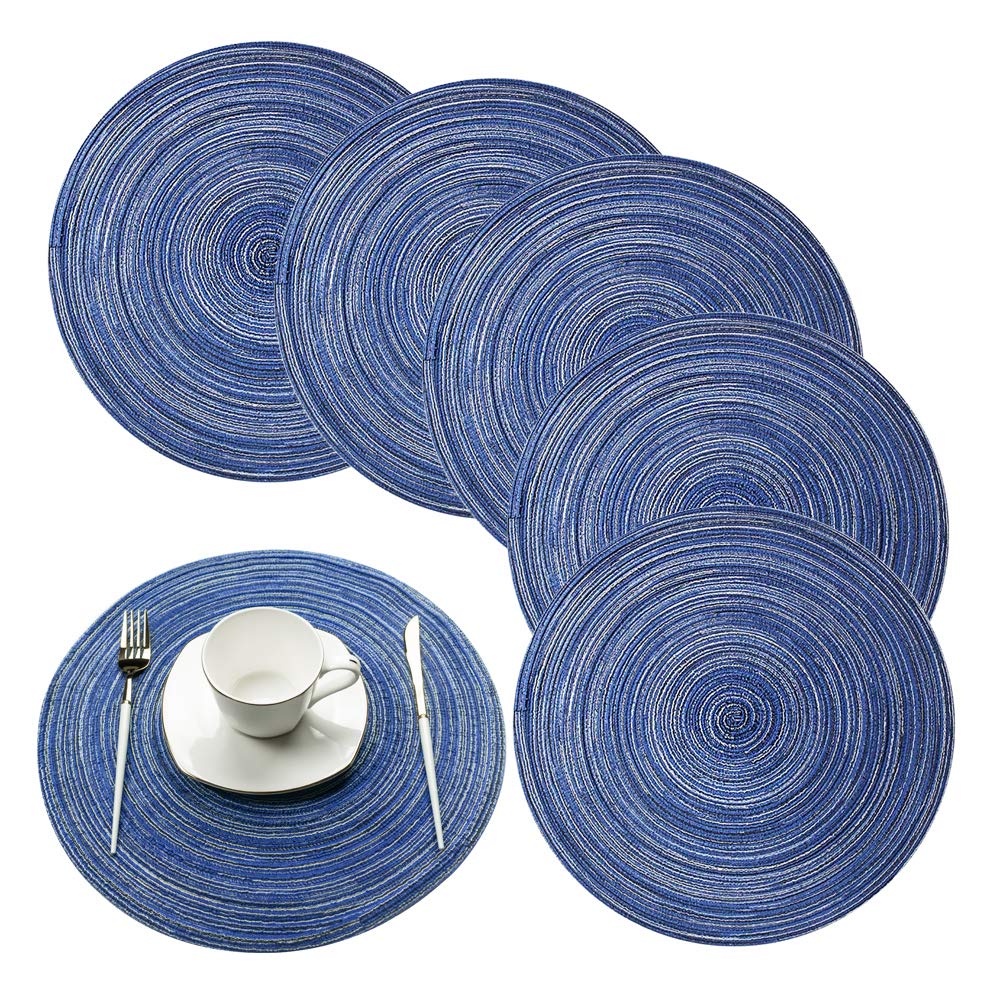 EXCOVIP Set of 6 Round Placemats 38cm, Washable Heat-resistant Placemats Decorations for Weddings Party Festivities-Blue