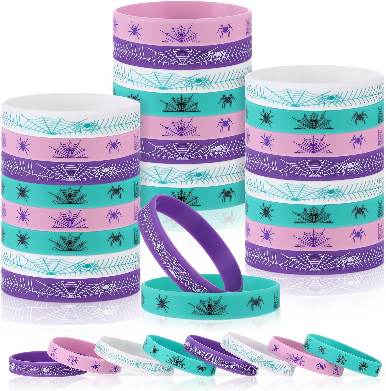 Landical 24 Pcs Spider Birthday Decorations Party Favors Silicone Bracelets Spider Web Pattern Printed for Theme Birthday Decorations Supplies