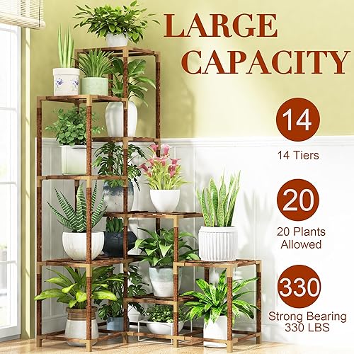 Miniatura 6 de HOMKIRT - Soporte de plantas de esquina con luces de crecimiento, estantería alta de 14 niveles para plantas de interiores y exteriores, estante de