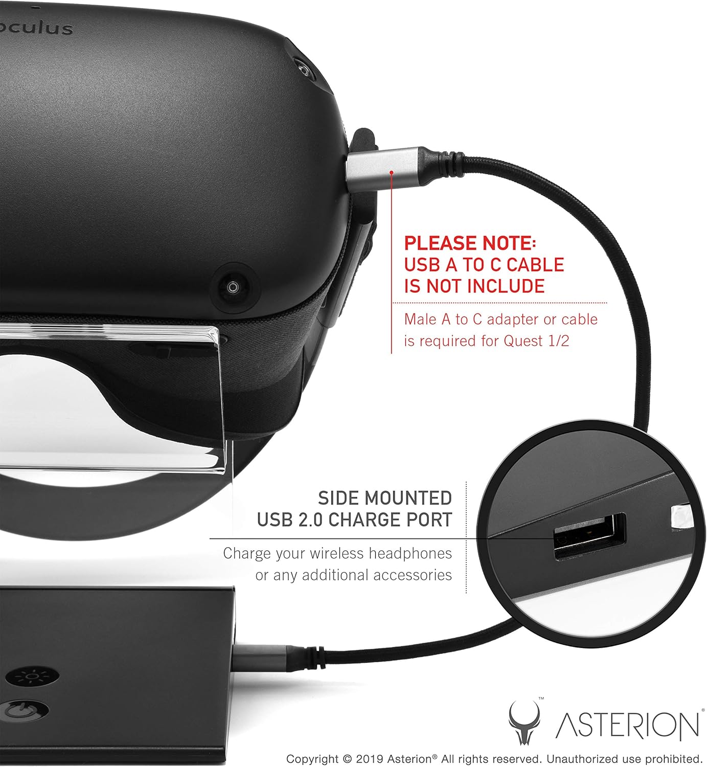 Flash Deals - 40% OFF Universal Illuminated VR Stand USB A Charger Port for Oculus Quest 2 & 1 (Charge Cable not Included) Meta, HTC Vive, Rift-s, Go, Cosmos, PSVR, Index All VR Headsets | Aura