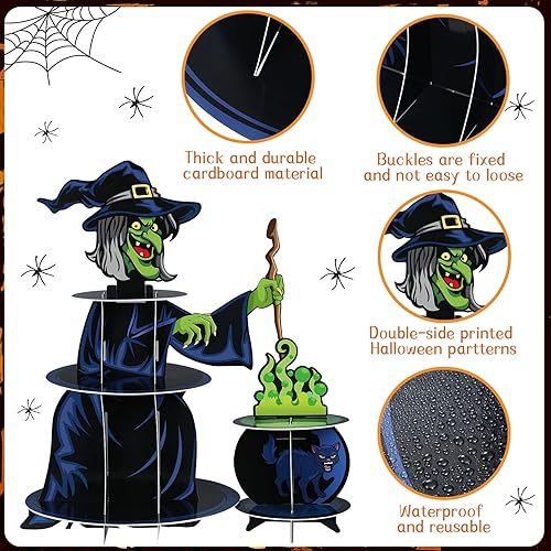 Miniatura 3 de Soporte para magdalenas de Halloween, 3 niveles, soporte de cartón para cupcakes, fiesta de Halloween, calabaza, bruja, torre para Halloween, dulce