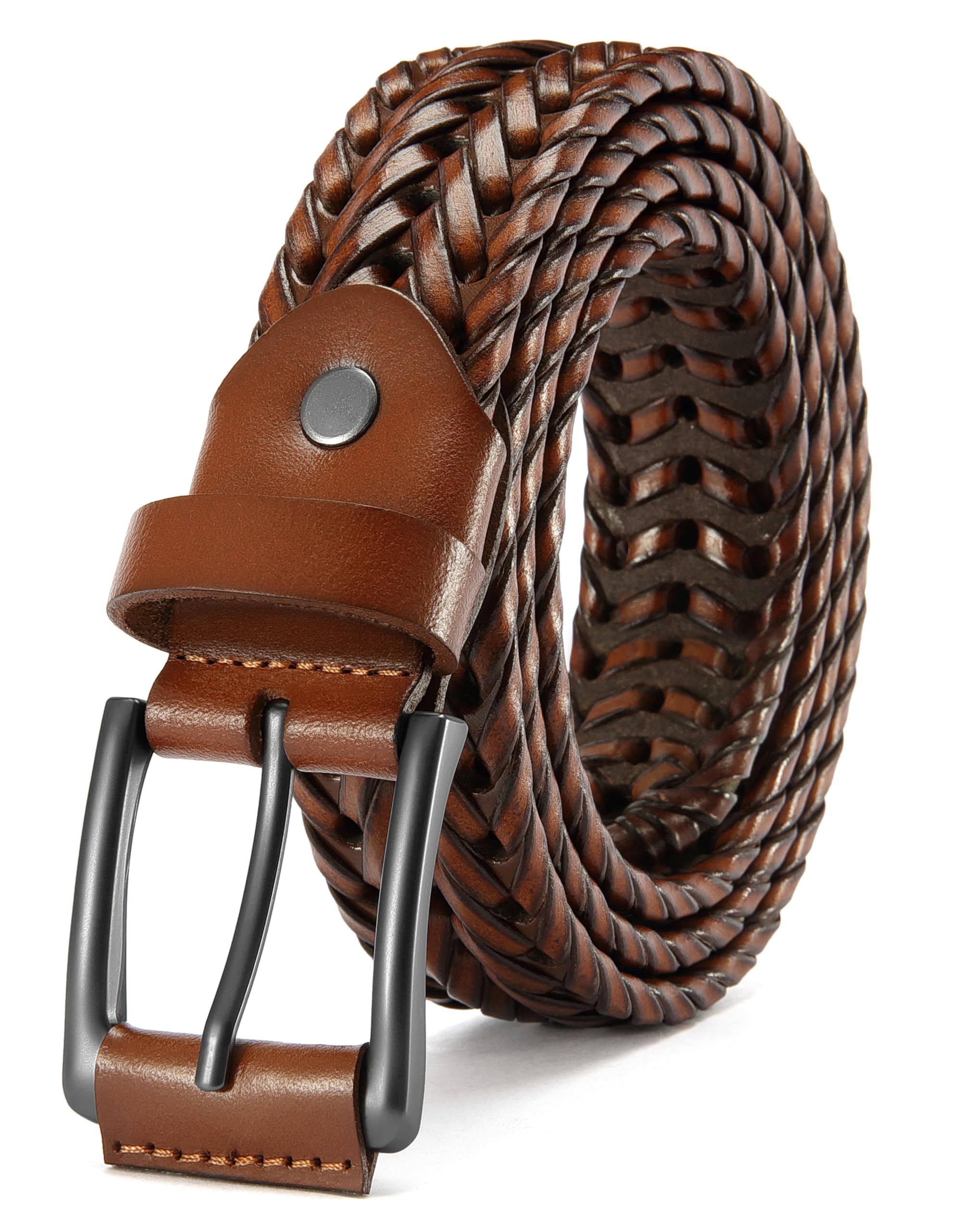 Mens Braided Woven Leather Belt 35MM - Snug Fit & Lightweight