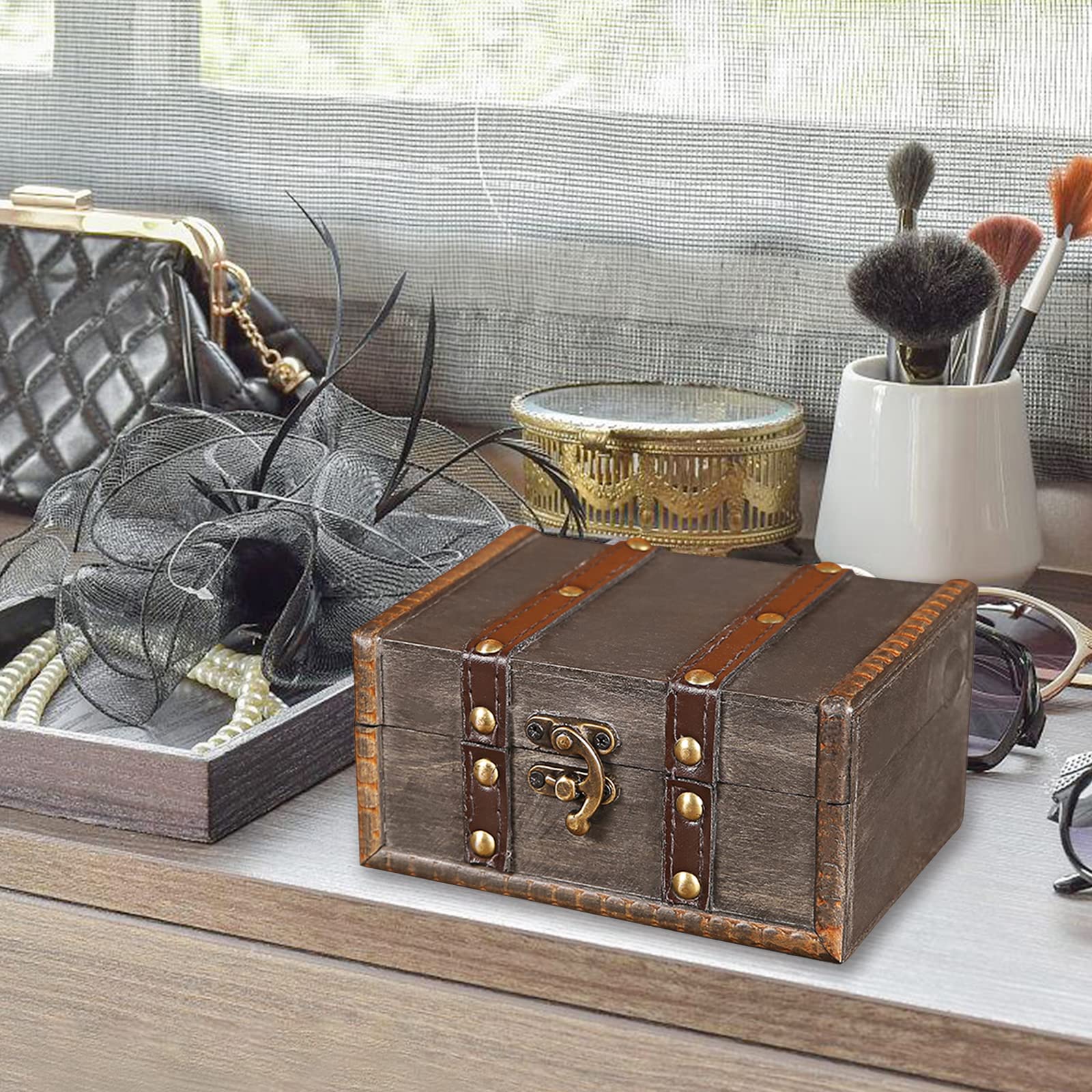 Scrigni Tesoro Legno 5 Pezzi - Scatoline Vintage Portagioie Per Collane E Orecchini - Foto 14