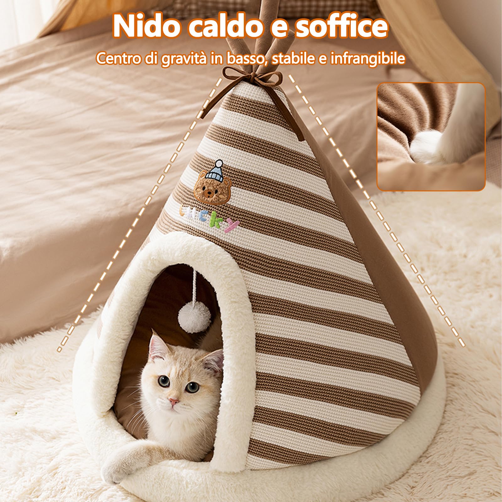 Galatée Cuccia Per Gatti, Graziosa Cuccia Per Gatti e Cani a Forma Di Igloo Con Cuscino Rimovibile, Comoda Tenda Triangolare Per Animali Domestici, Caldo Nido Per Animali Domestici(XL, Marrone)