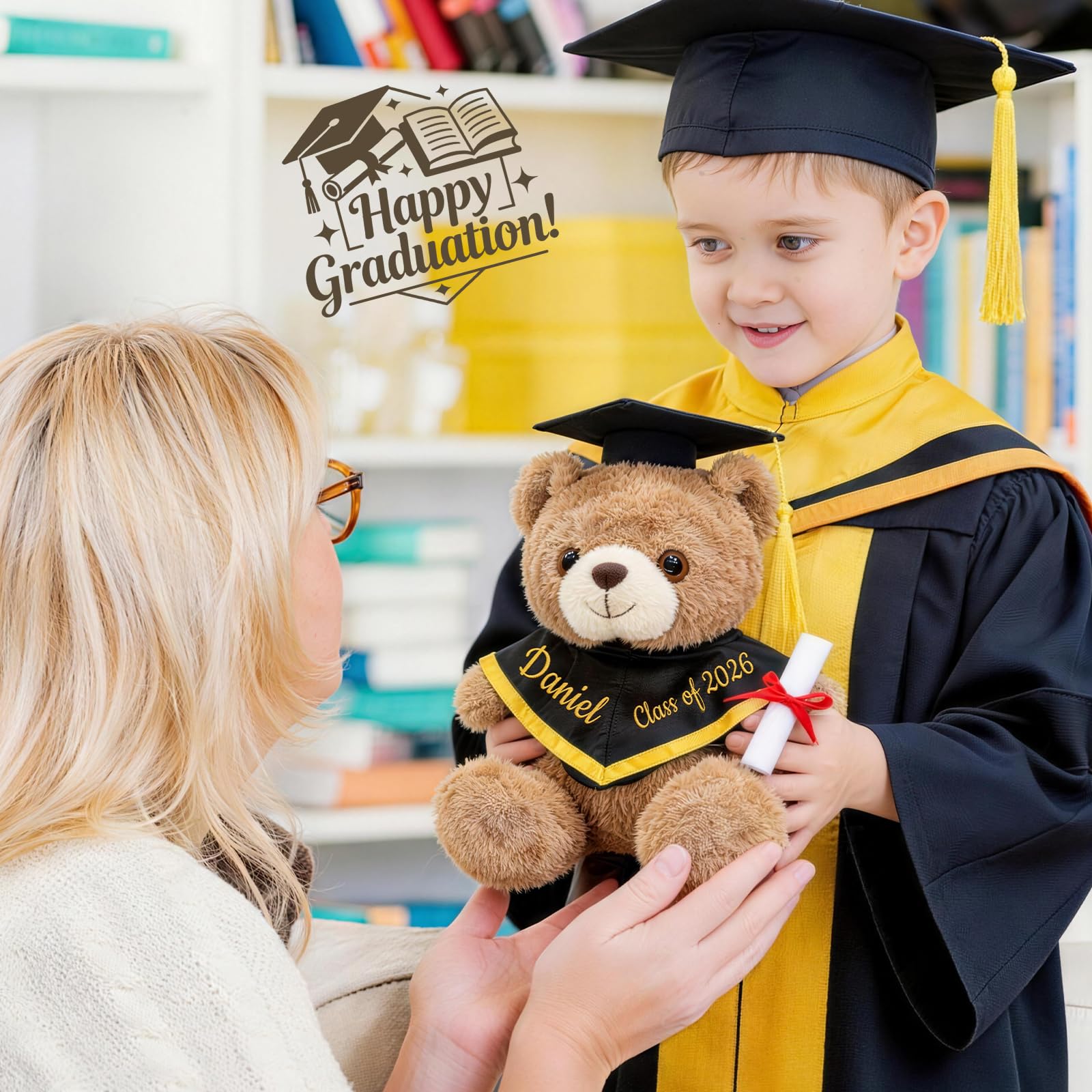 OELTTG 10'' Personalized Graduation Teddy Bear Gifts 2026 - Custom Name & Text, Graduation Gift for Her/Him, Kindergarten, High School & College Graduation Plush Bear with Cap & Diploma - 3