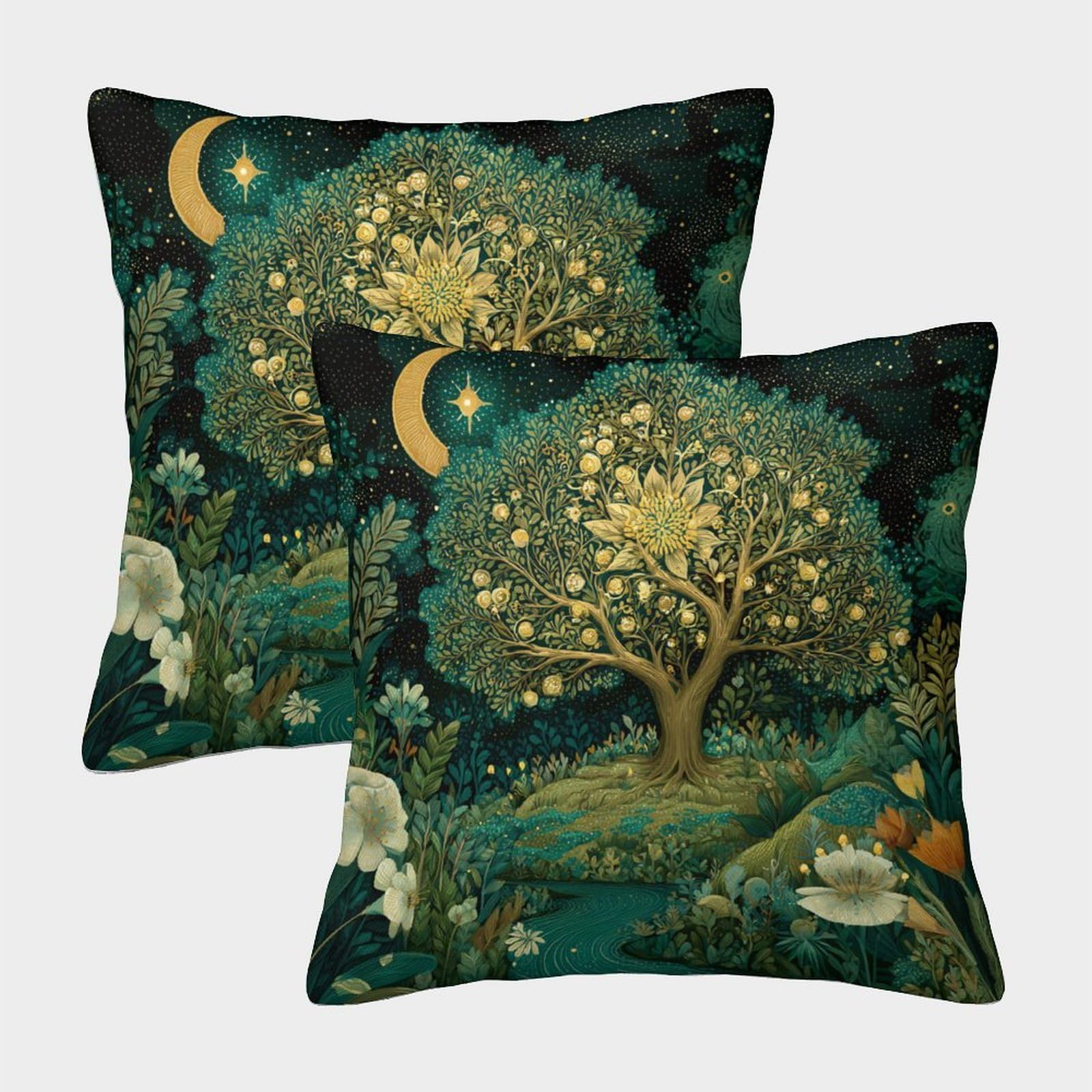 kaiyun 2 Pack A Beautiful Tree, Bathed in A Starry Night Sky Pillowcase 40x40cm, Cushion Cover,3D Digital Printing Bed Sofa Decorative