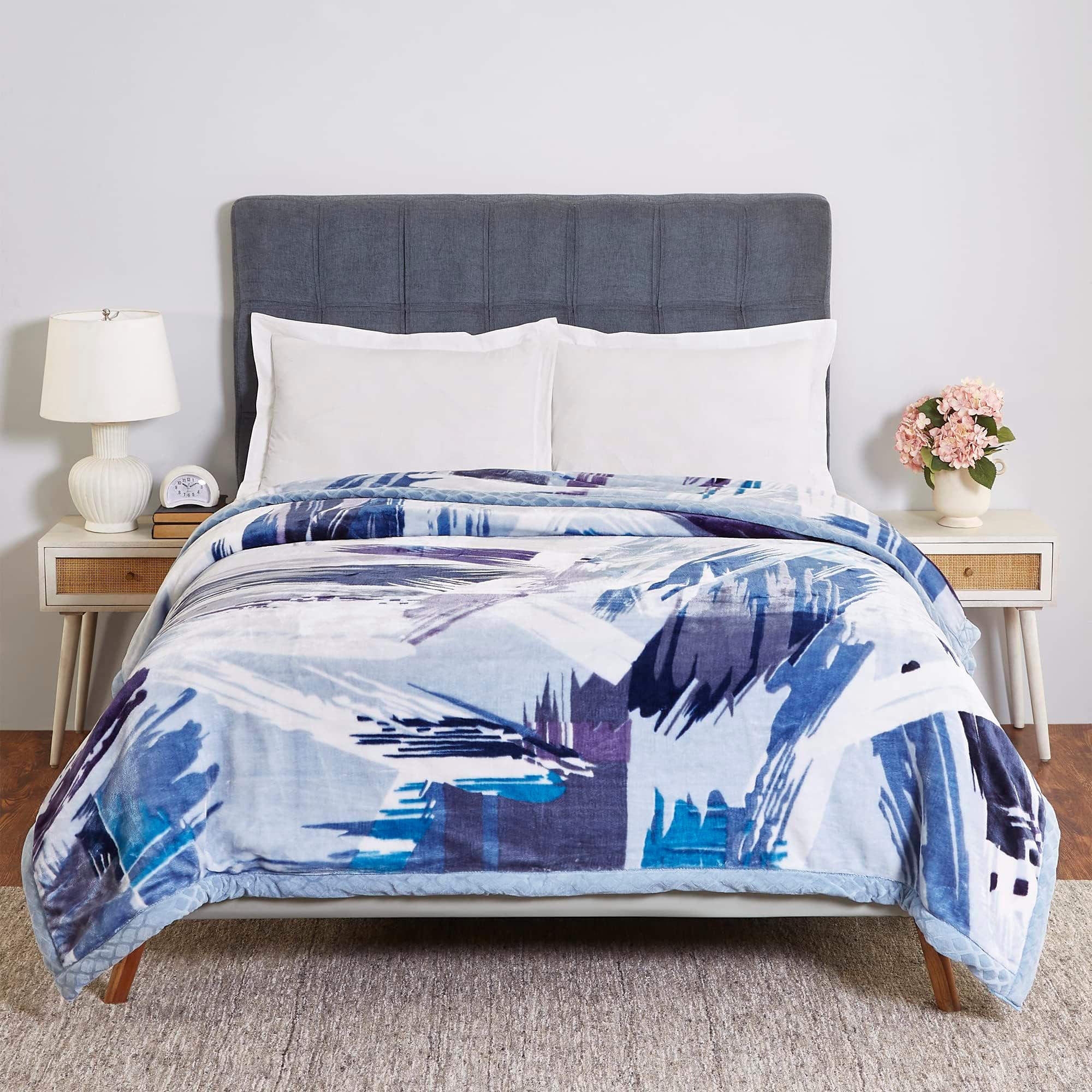 Trident Classic Mink Blanket, 100% Polyester, 700 GSM, Soft, 2 Ply 1 Piece Double Bed Blanket, Warm and Cozy Mink Blanket Double Size (Cascade-Blue)(Breathable)