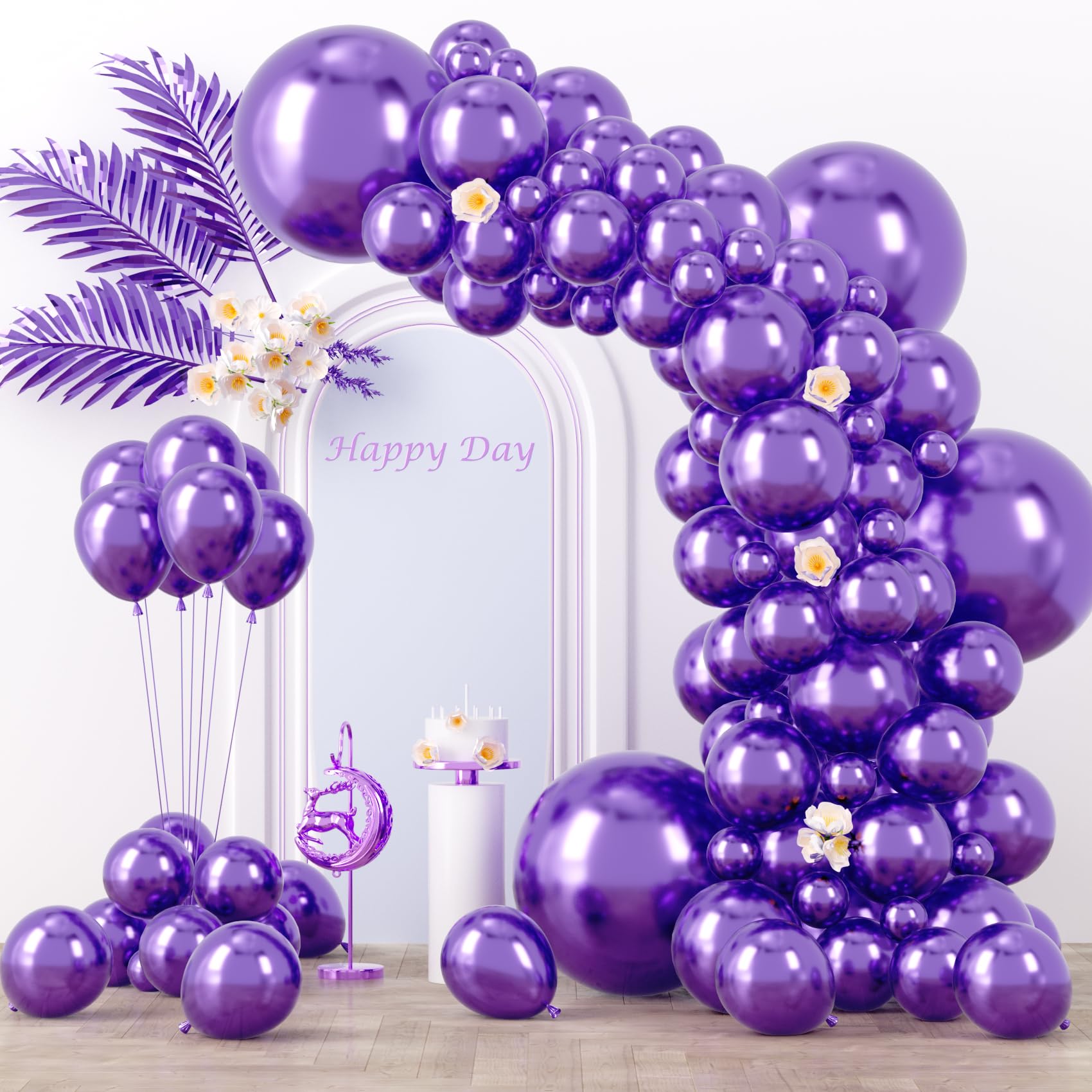 Voircoloria 130pcs Metallic Purple Balloons Different Sizes 18" 12" 10" 5" Chrome Purple Latex Balloon Garland Arch Kit for Birthday Baby Shower Graduation Wedding Gender Reveal Party Decorations