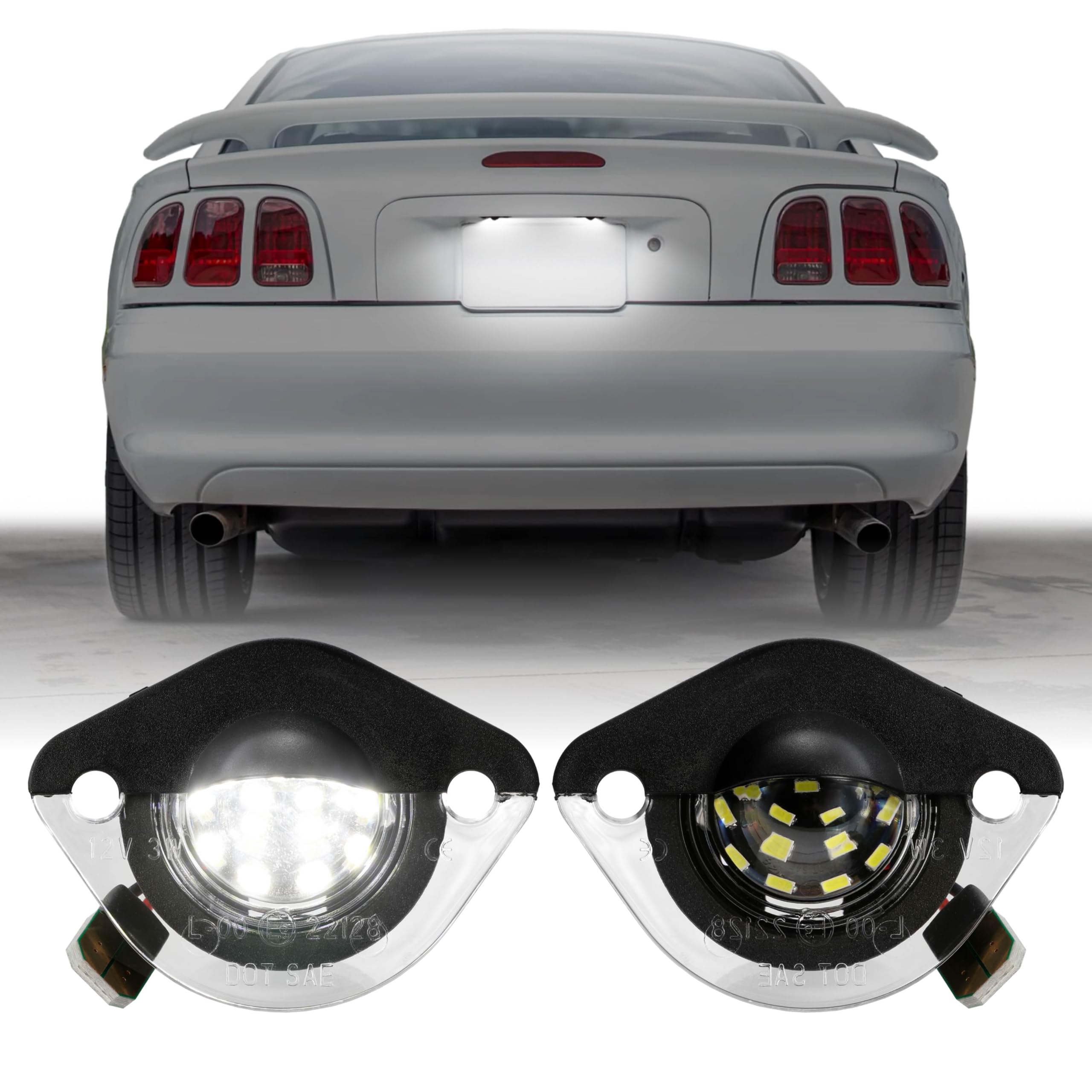 USR 94-98 SN95 License Plate Light – Plate Lamps (Left + Right) Pair - Compatible with 1994-1998 Ford Mustang Pony Stang All Models Such as Base, GT, Convertible, Cobra (LED WHITE 6000K UPGRADE)