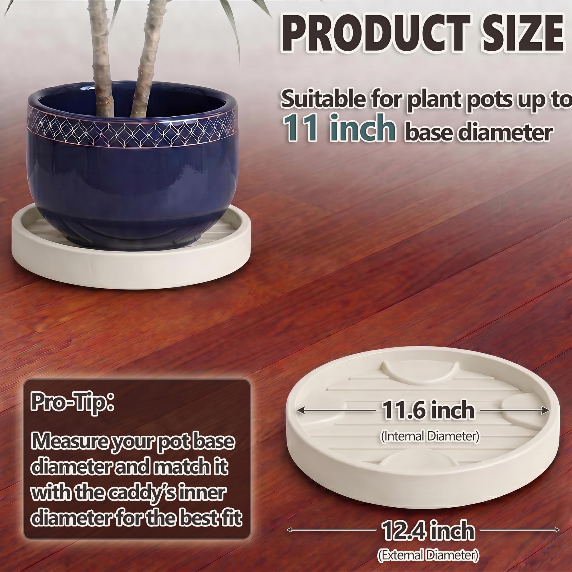 Lot de 2 paniers à roulettes cachés de 30 cm, 4 traiteurs invisibles, support de plantes, chariot de jardinière, base à roulettes, palette de plantes d'intérieur, beige