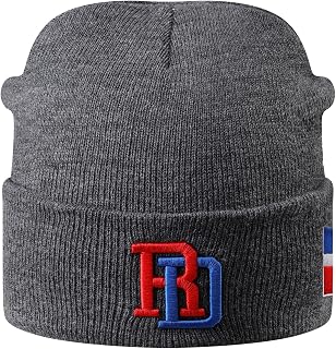 Gray Dominican Republic Embroidered Beanie for Men & Women, Soft Knit Winter Skull Cap with RD Letter Patch & Flag Stitch, Warm Stretchy Cuffed Hat for Outdoor Sports, Daily Wear & Gifts