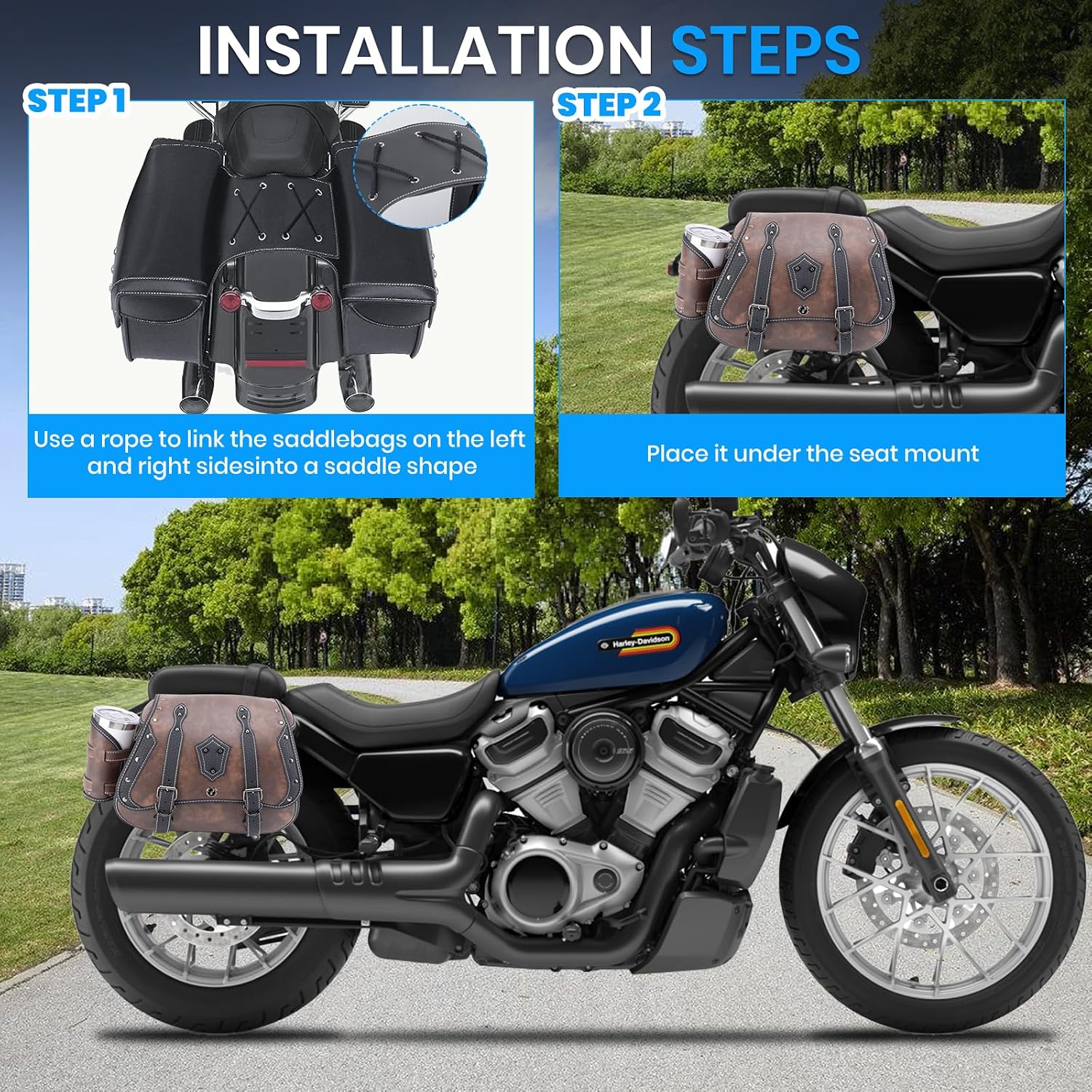 30L Motorcycle Saddlebags Water-Resistant Storage for Harley Sportster Softail Dyna Honda Shadow, Quick-Attach Remove Design with Bottle Bags, Large Capacity Luggage Bags (Brown)