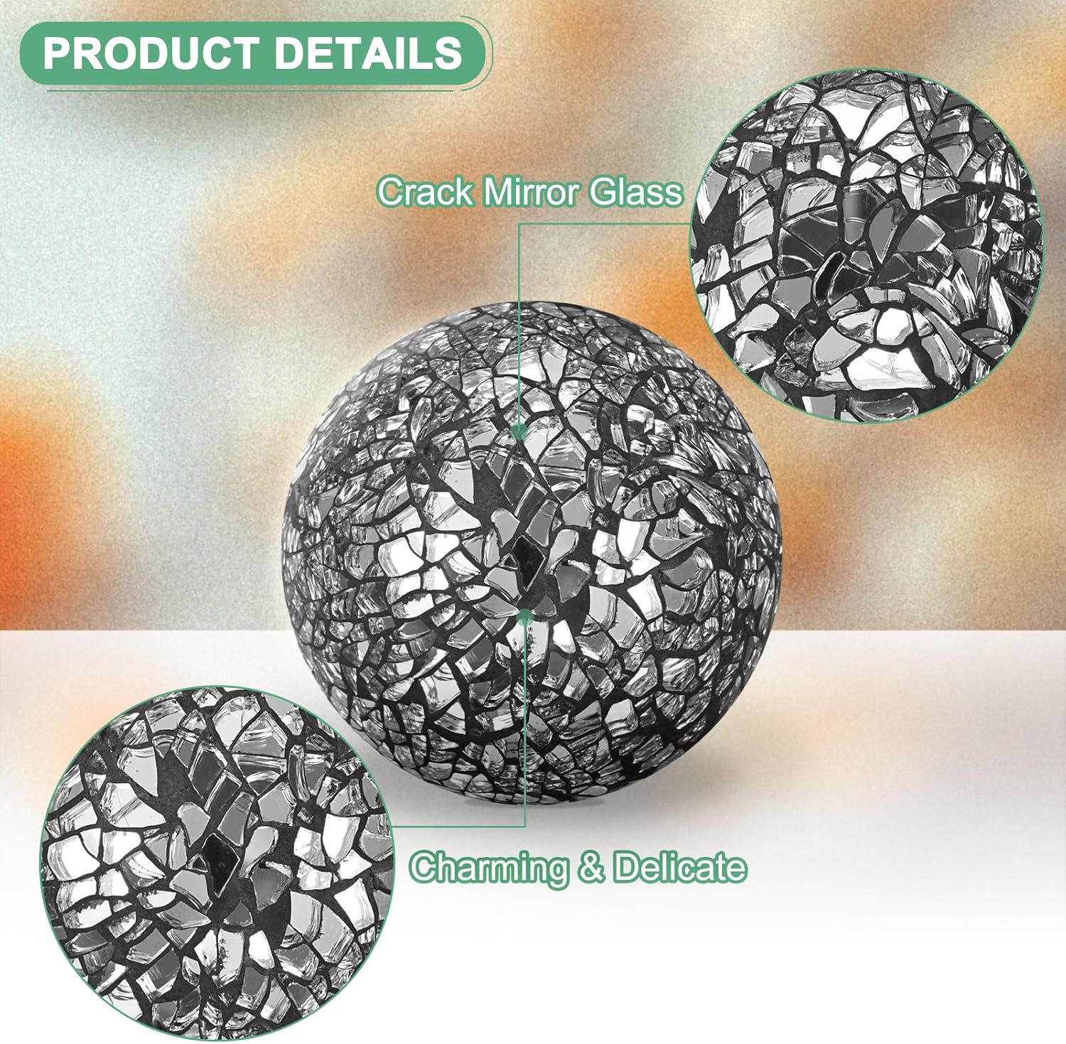 M METERXITY 3-Pack Decorative Ball for Bowls, 3 Inch Mosaic Glass Balls Decorative Glass Orbs for Home Decor/Dining Tables/Wedding Party/Coffee Table/Centerpiece Decor [Black]