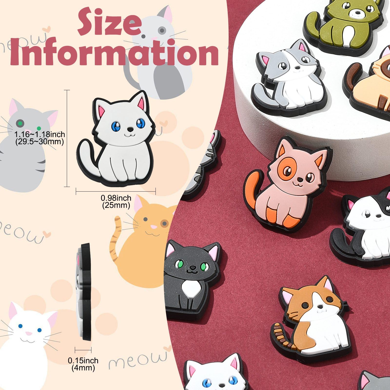 UR URLIFEHALL 60 Pcs 15 Styles Cat PVC Plastic Cabochons Flatback Cute Pet Animal Embellishments for Crafting Hairclip Scrapbooking Shoe Ornaments - Image 2