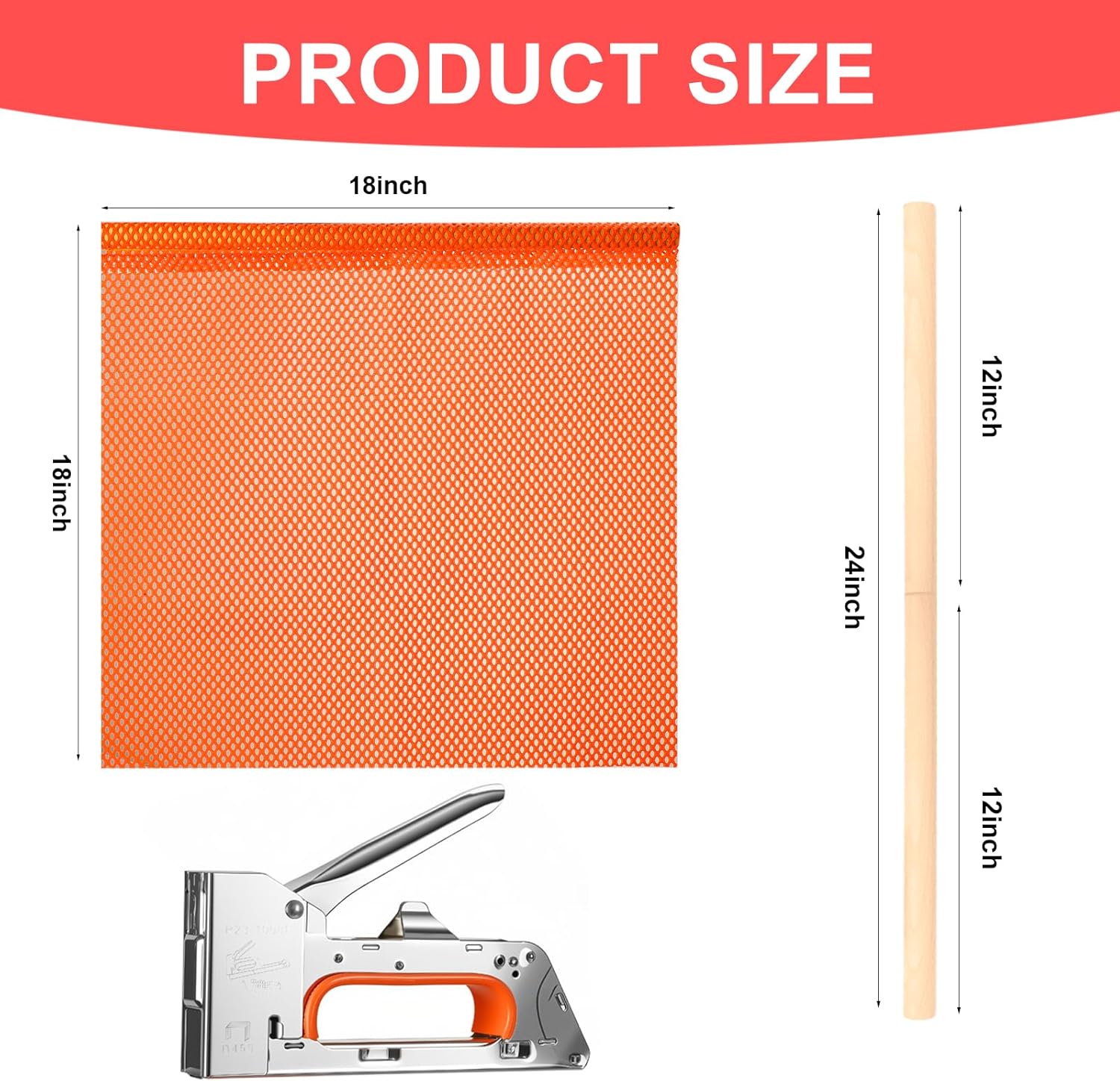 12 Pack Oversize Load flags, 18" x 18" safety flags with Dowel for Truck Orange Mesh Flag on a Stick Warning Flag Oversize Load Signs for Trucks, Trailers