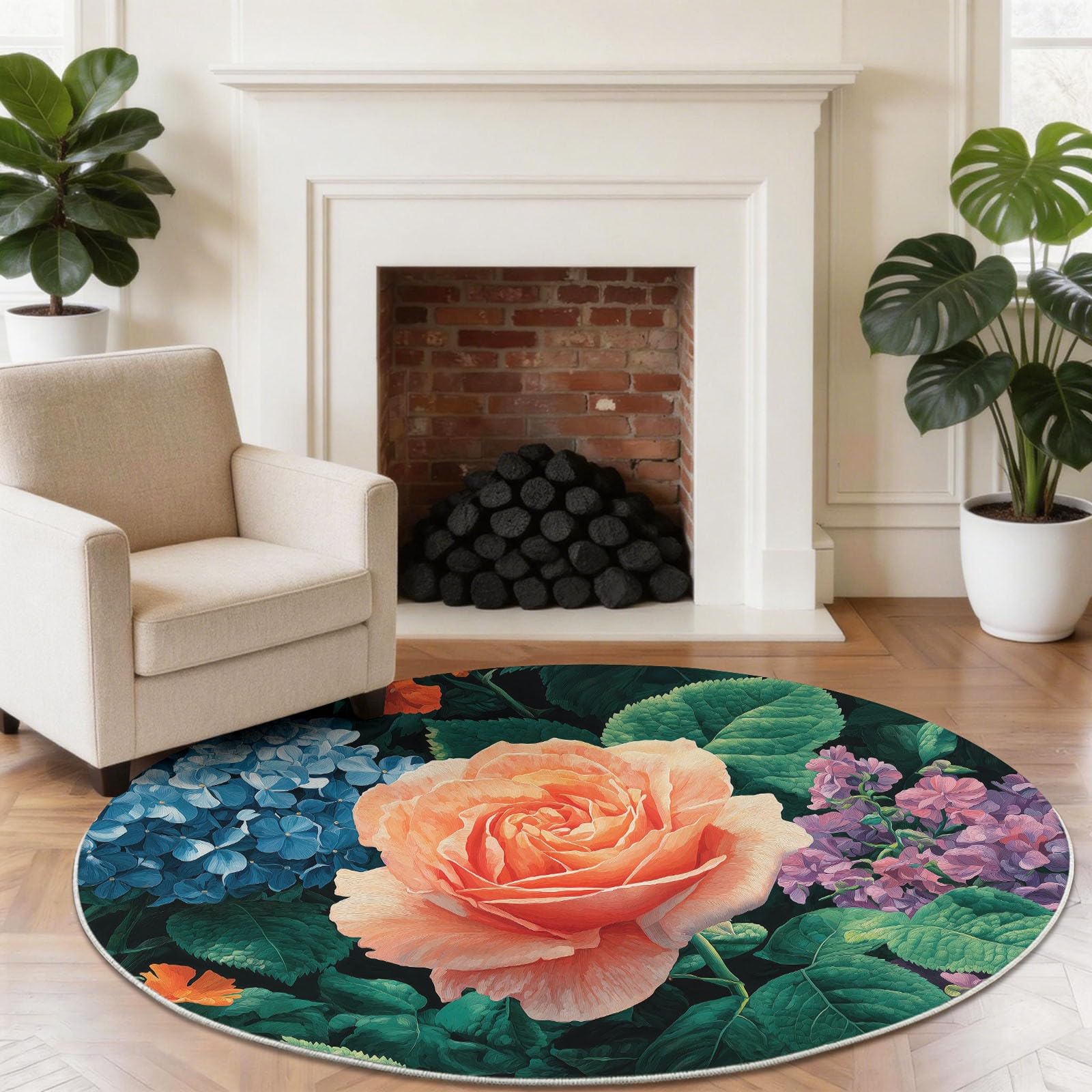 Alfombra redonda para niños, 160 cm, lavable y antideslizante, oscura vintage, clásica, glamorosa, alfombra de juegos suave para habitación de bebé y enfermería