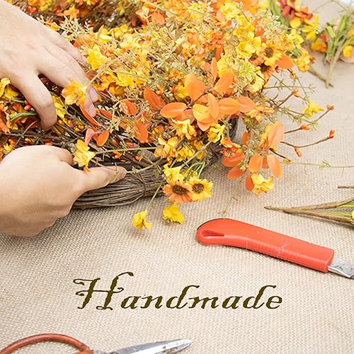 Miniatura 3 de DIYFLORU Coronas de otoño de eucalipto para el porche del hogar, farol chino de 20 pulgadas, corona de otoño con calabazas, pequeñas coronas de
