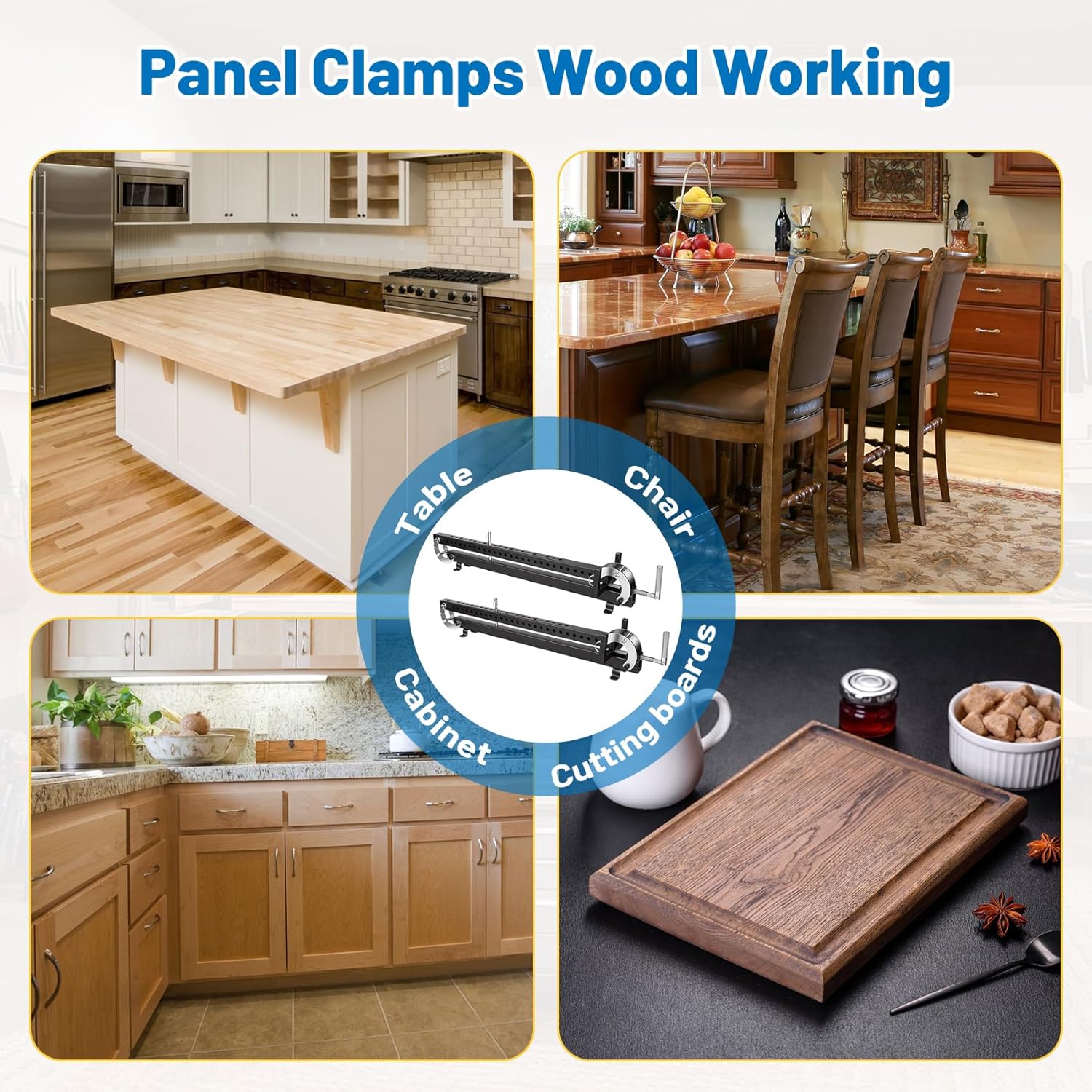 24 Inch Panel Clamp (2 Pack), 4-Way Pressure Steel Parallel Clamp for Board Cabinet, Cutting Boards, Precision Projects, Adjustable Parallelogram Couplers, Panel Clamps Woodworking