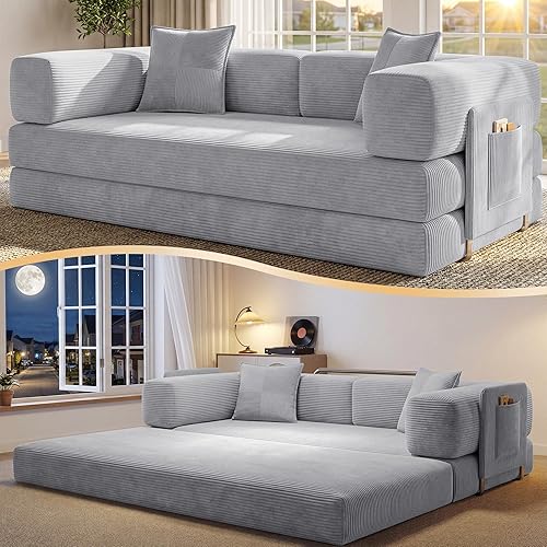 78.8" Convertible Futon Sofa Bed,Corduroy Futon Couch with Storage Pocket,Folding
