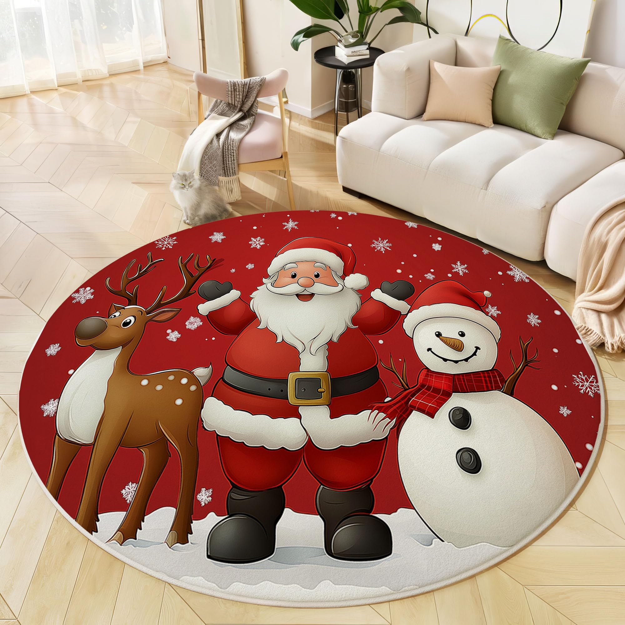 Tapis rond Père Noël lavable pour éviter les glissades sur le carrelage du salon