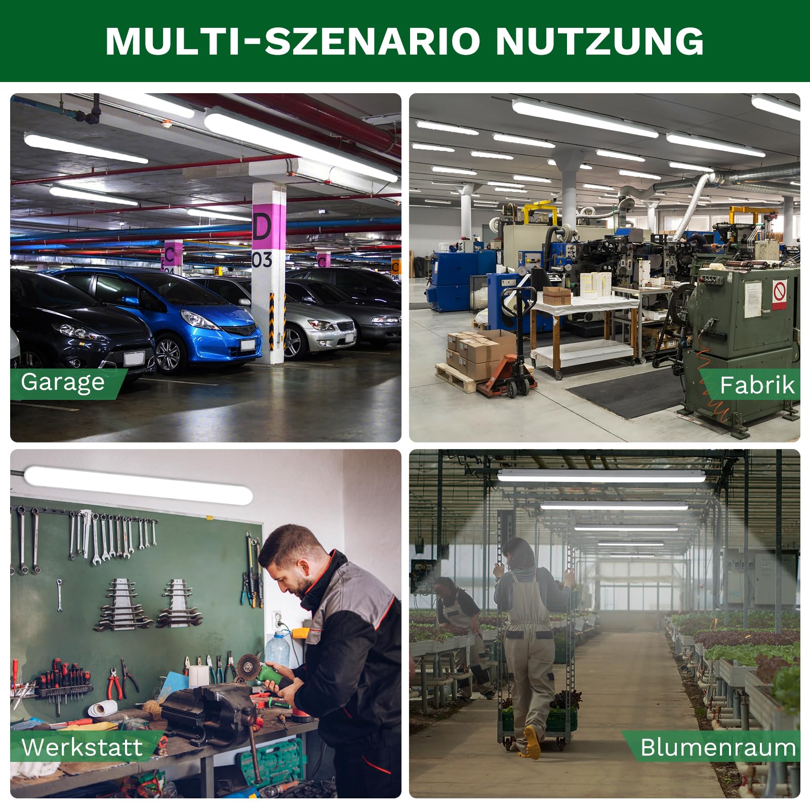 TONFFI Feuchtraumleuchte LED 120CM, 4000K Neutralweiß Feuchtraumlampe Komplett, IP65 Verknüpfbar Kellerlampe für Garage Werkstatt Büro