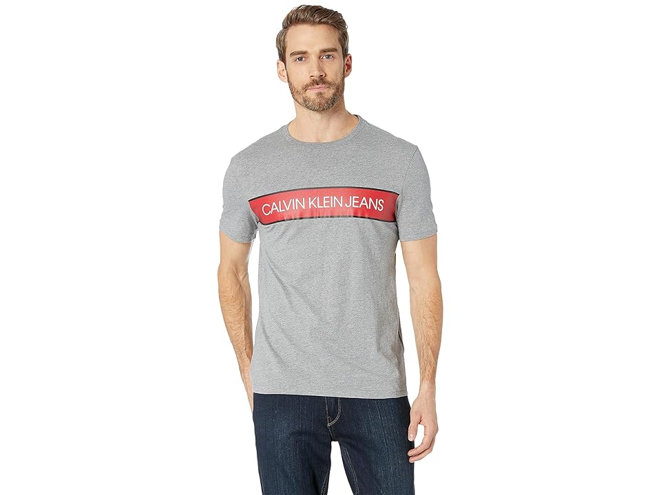 

Calvin Klein Jeans Outline Logo Box Crew Neck Tee (Steel Wool Heather) Men's T Shirt