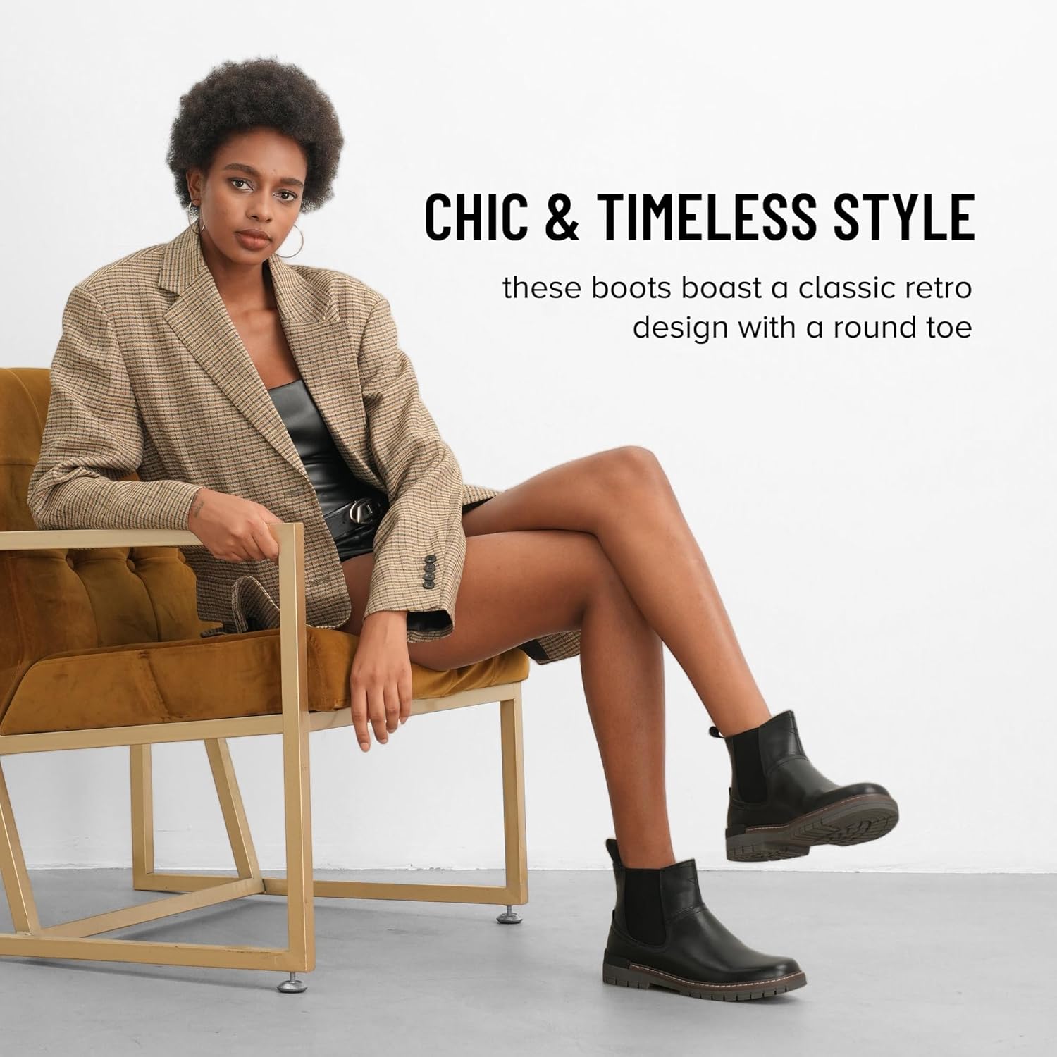 VEPOSE Women's Chelsea Boots, 9519 Slip on Platform Chunky Heel Round Toe Ankle Boot with Elastic Band - Image 5