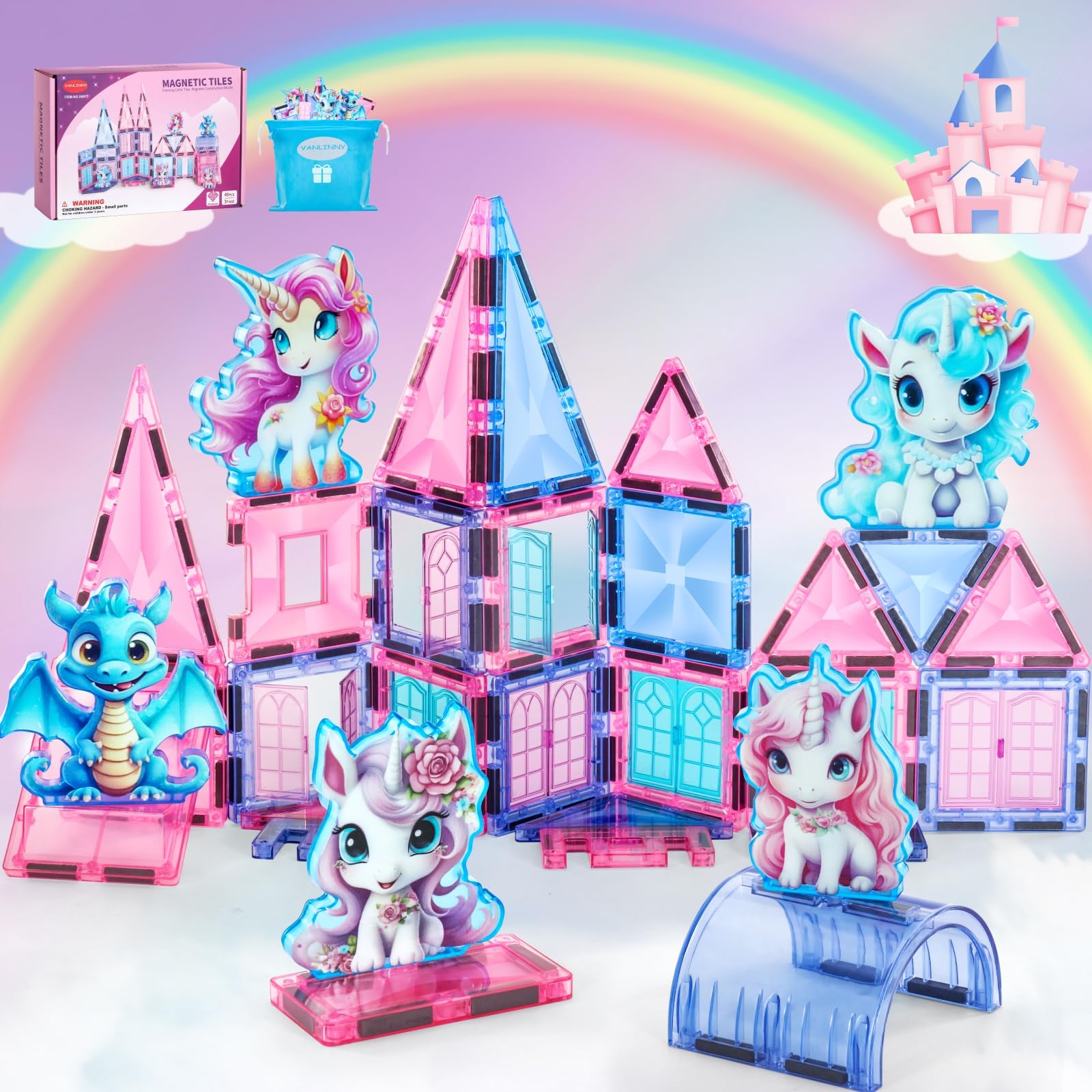 Azulejos magnéticos de unicornio, juguetes de unicornio para niñas de 4 a 6 años, bloques de construcción magnéticos para niños, azulejos magnéticos de diamante, juguete educativo 3D, construcción