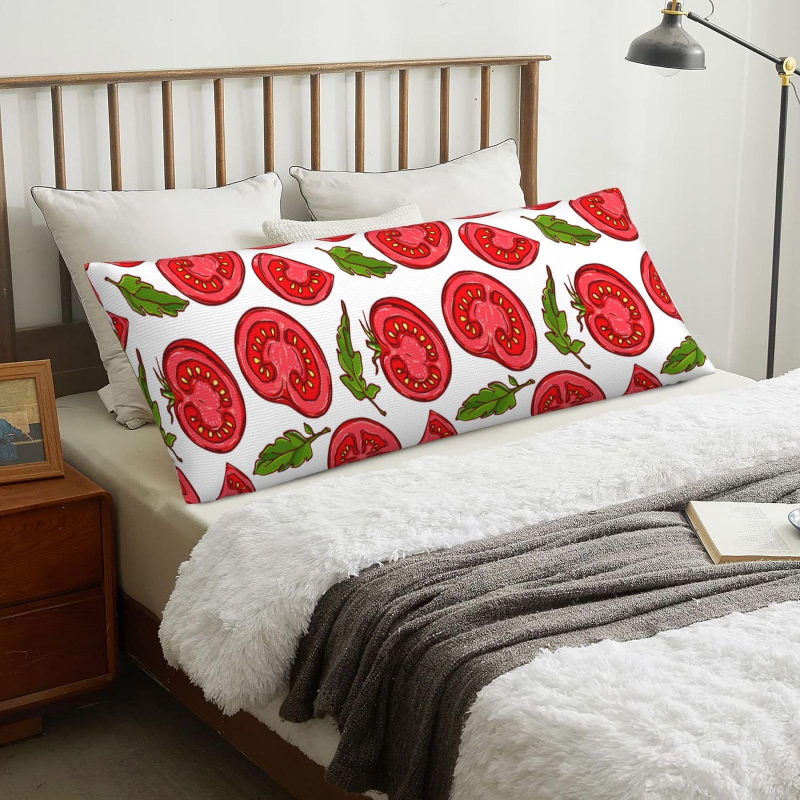 Cartoon Of Tomato Leaves Pattern, Body Pillow Cover with Zipper,Long Body Pillowcase 20 x 60 in