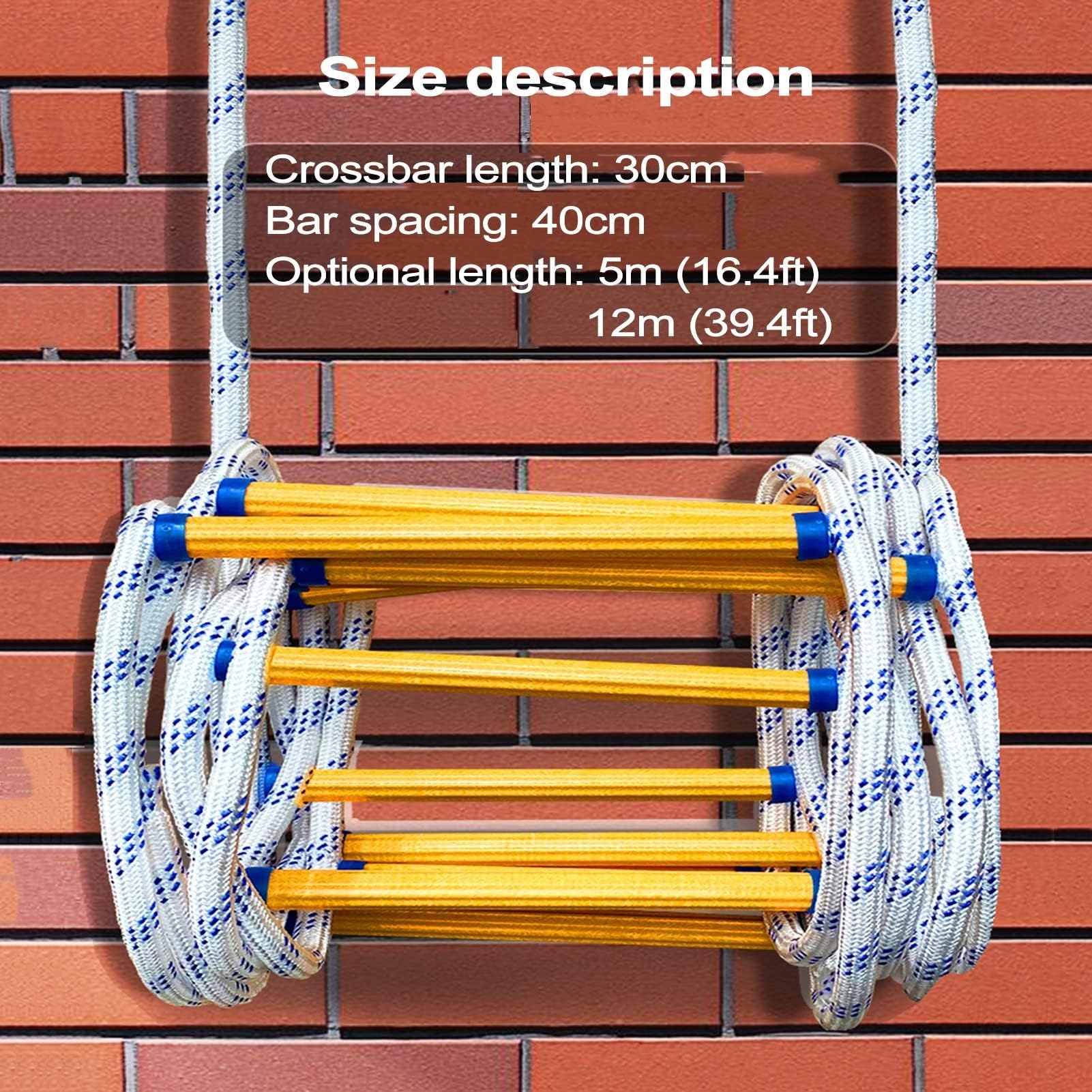 Fire Ladder, Rescue Ladder, Fire Ladder with Carabiner, Reusable, Fireproof Rescue Rope Ladder, Tear-Resistant, Perfect for Windows and Balconies(12m(39.4ft))