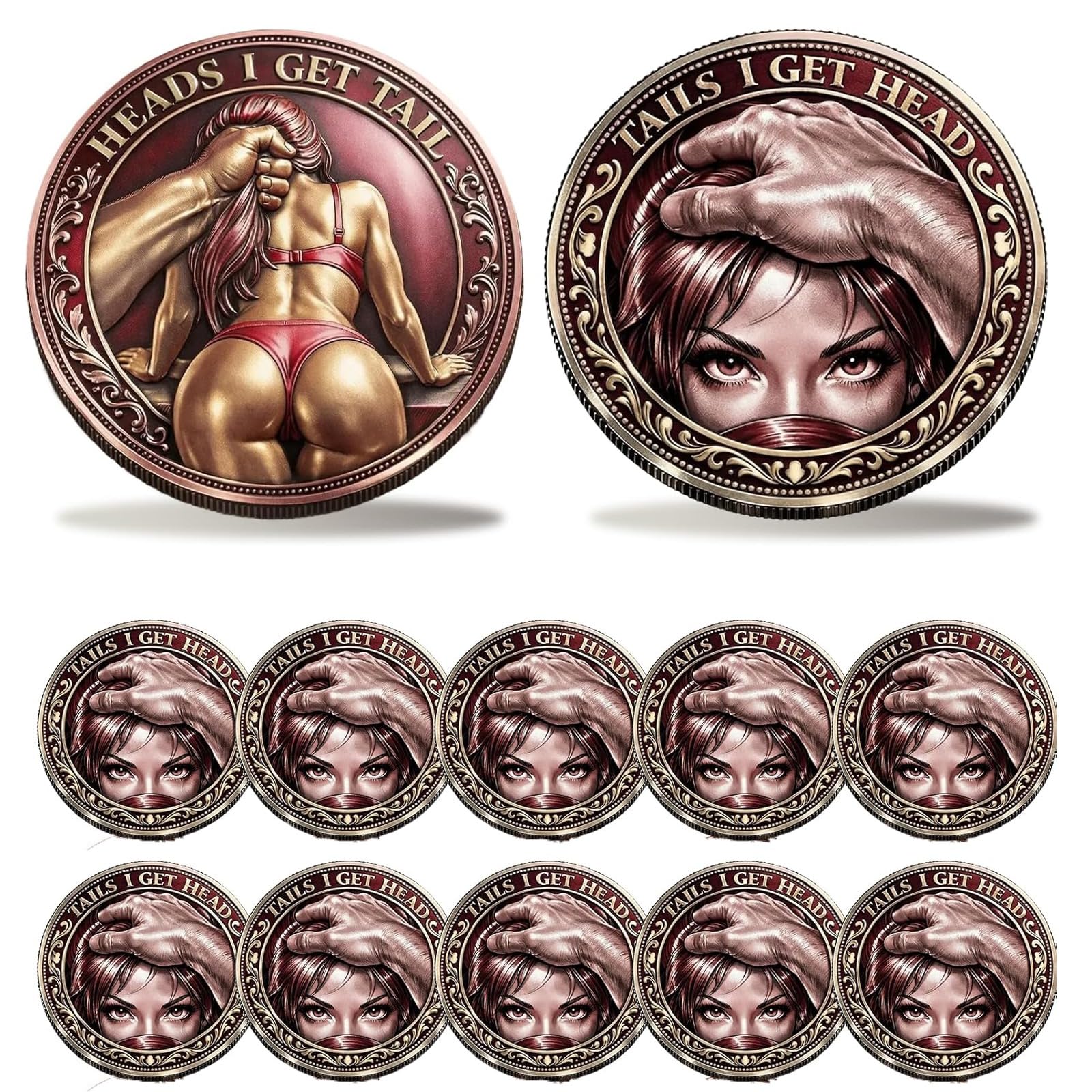 Moneda Conmemorativa Cara, Saco Cruz/Cruz, Saco Cara, Divertidas Monedas de Desafío Cara y Cruz, Ficha de la Suerte de Doble Cara, Cara, Saco Cruz, Regalo de Broma para San Valentín (C-10PCS)