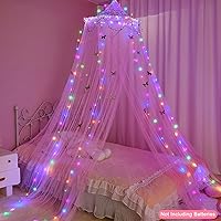 Vista 2 de FIOBEE Toldo de Cama para Habitación de Niñas, Cortinas de Dosel con Luces LED, Mosquitero con Red de Malla, Decoración DIY de Habitación
