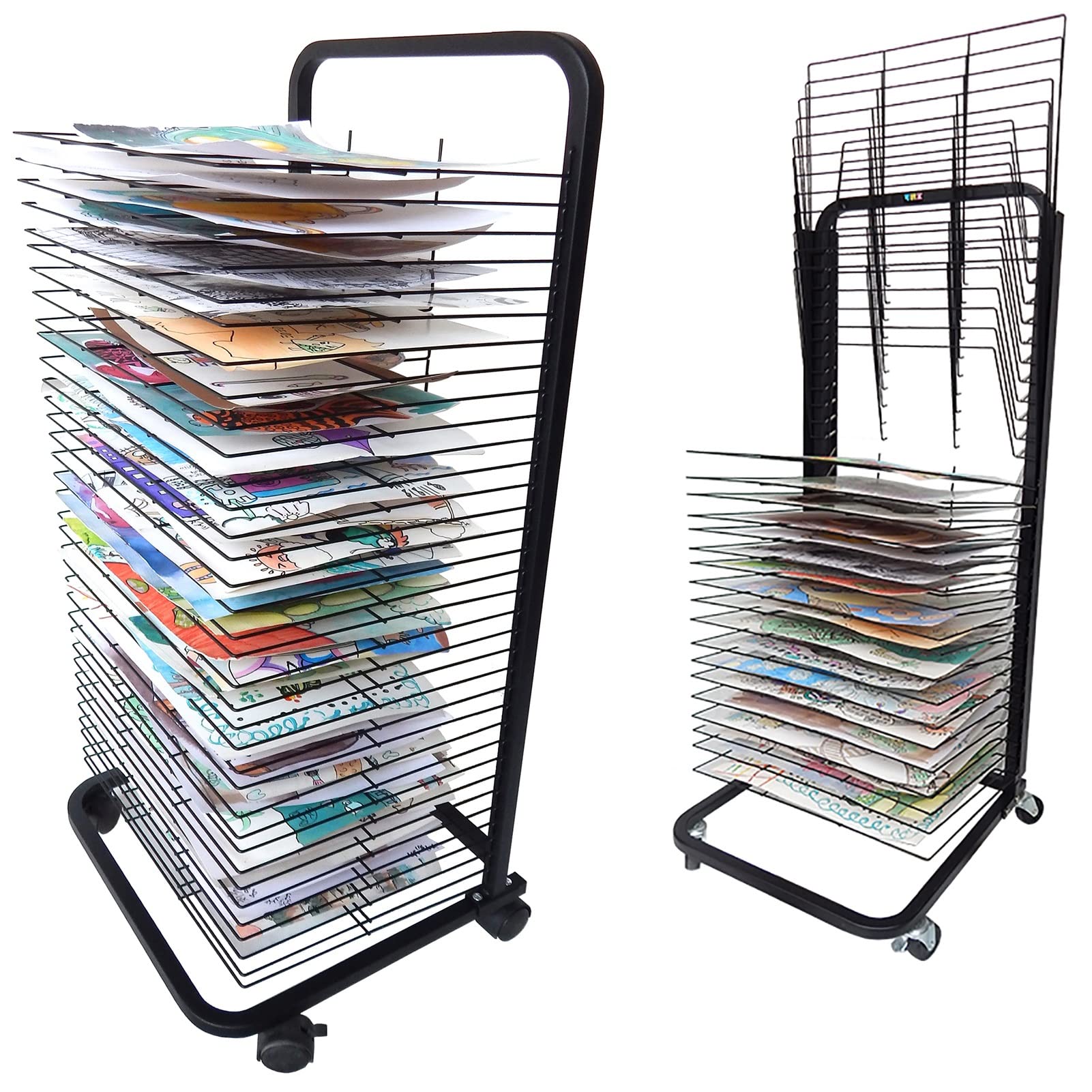 Séchoir À Papier Mobile A3 Standard avec Étagères Métalliques pour La Peinture Et Les Loisirs Créatifs. Étagère De Rangement Et D'Exposition en Métal avec roulettes, Idéa-35