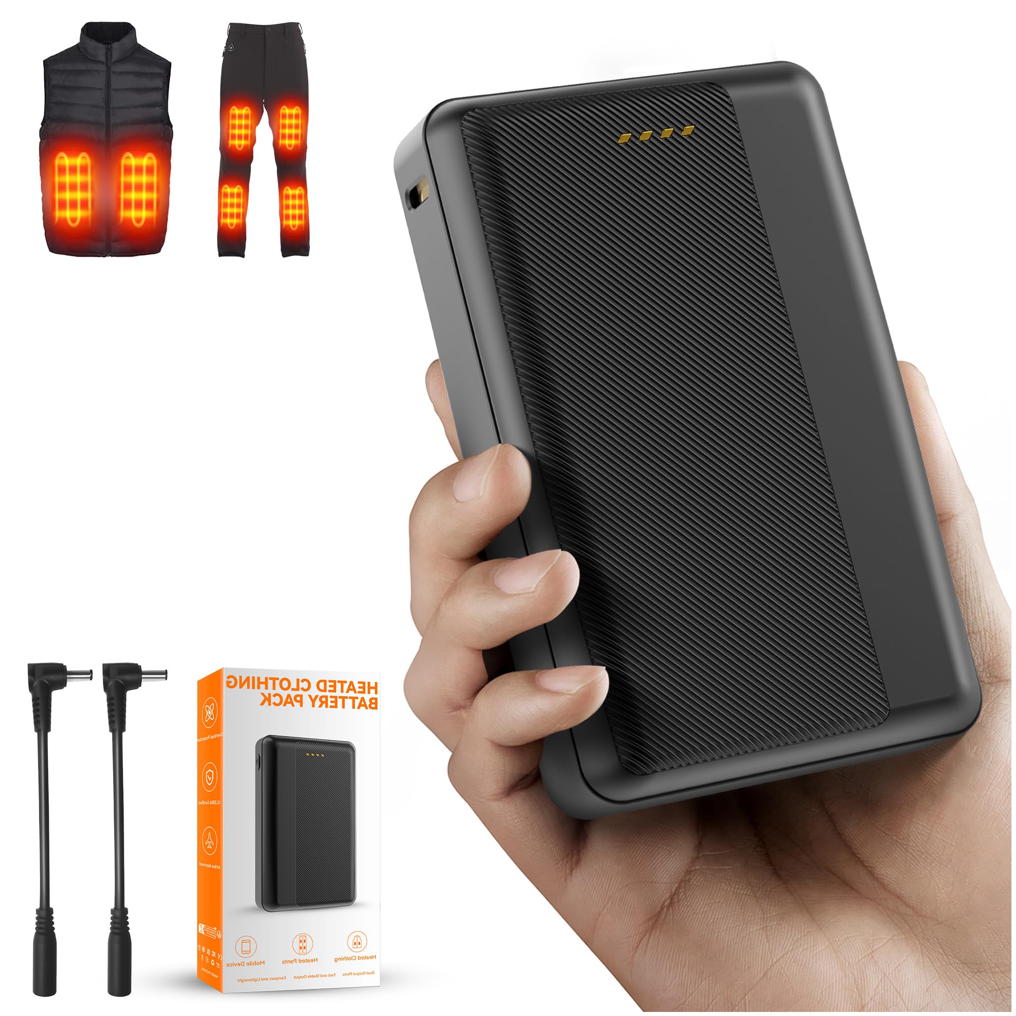 Batterie externe de mise à niveau pour gilet chauffant - 7,4 V 2 A 16000 mAh CC - Batterie rechargeable pour vestes chauffantes ORORO et Venustas - Gilets, pantalons, sous-vêtements - Avec adaptateur