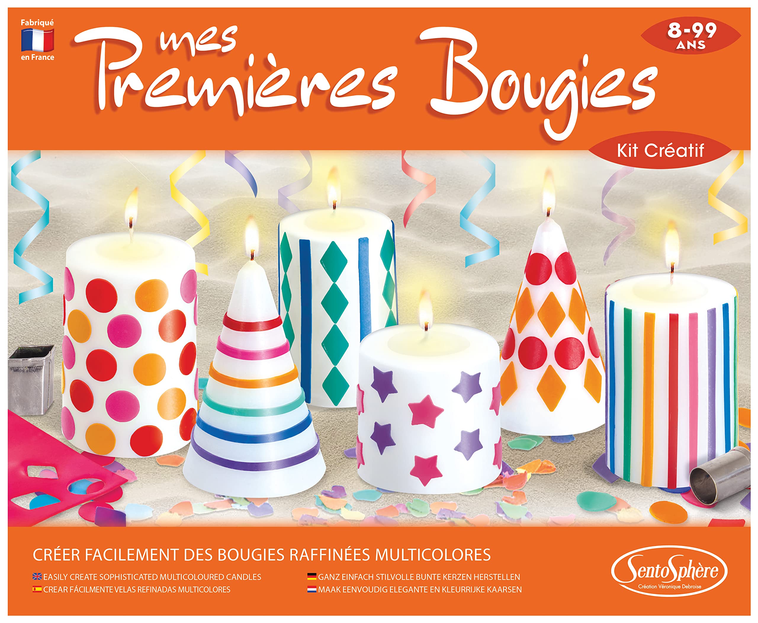 SentoSphère - MES PREMIERES BOUGIES - Création de bougies raffinées multicolores - Kit atelier créatif enfant - A partir de 8 ans - Fabriqué en France