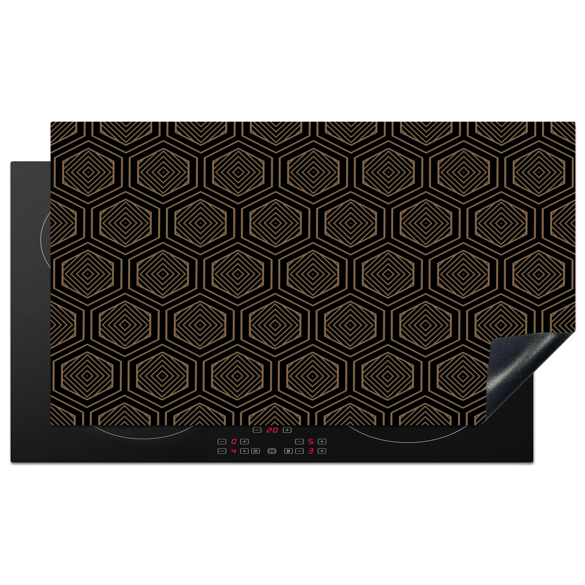 KitchenYeah© Induction Hob Cover Protector Mat 20.3"x35.3" / 89.6x51.6 cm Kitchen Universal Ceramic Covers for Electric Cookers Vinyl Gold - Black - Tunnel