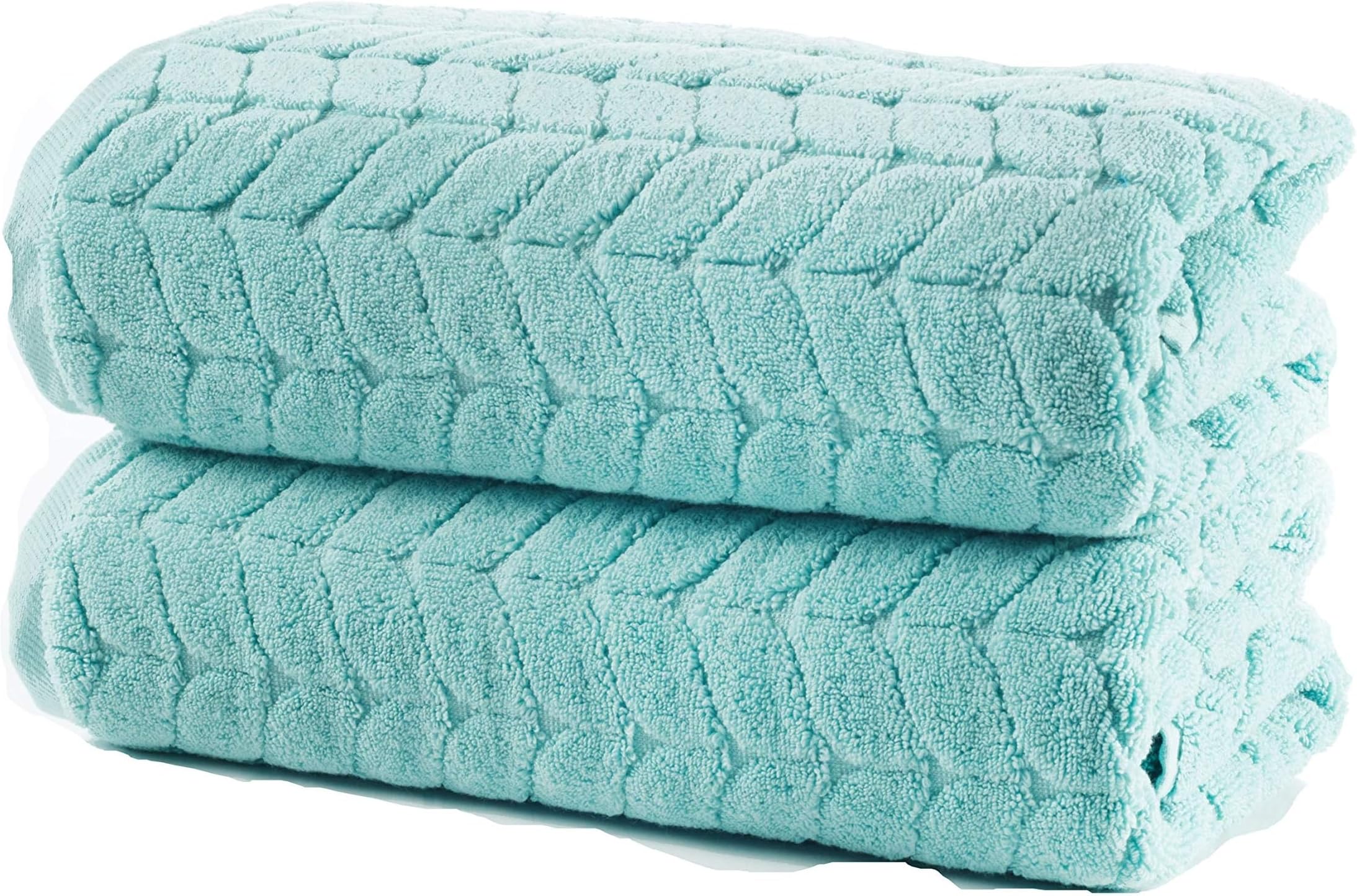 BAGNO MILANO Turkish Cotton Bath Towels, Hand Towels - Soft Plush Jacquard Collection Luxury Towels Set (Aqua Green, Bath Towel Set of 2)