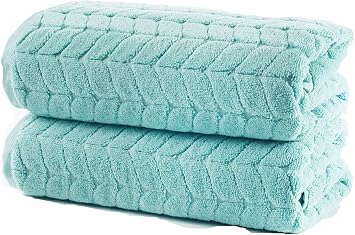 BAGNO MILANO Turkish Cotton Bath Towels, Hand Towels - Soft Plush Jacquard Collection Luxury Towels Set Aqua Green, Bath Towel Set of 2