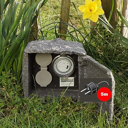 Trango STD4G Steinsteckdose IP44 Energiestation in Grau SteinOptik mit