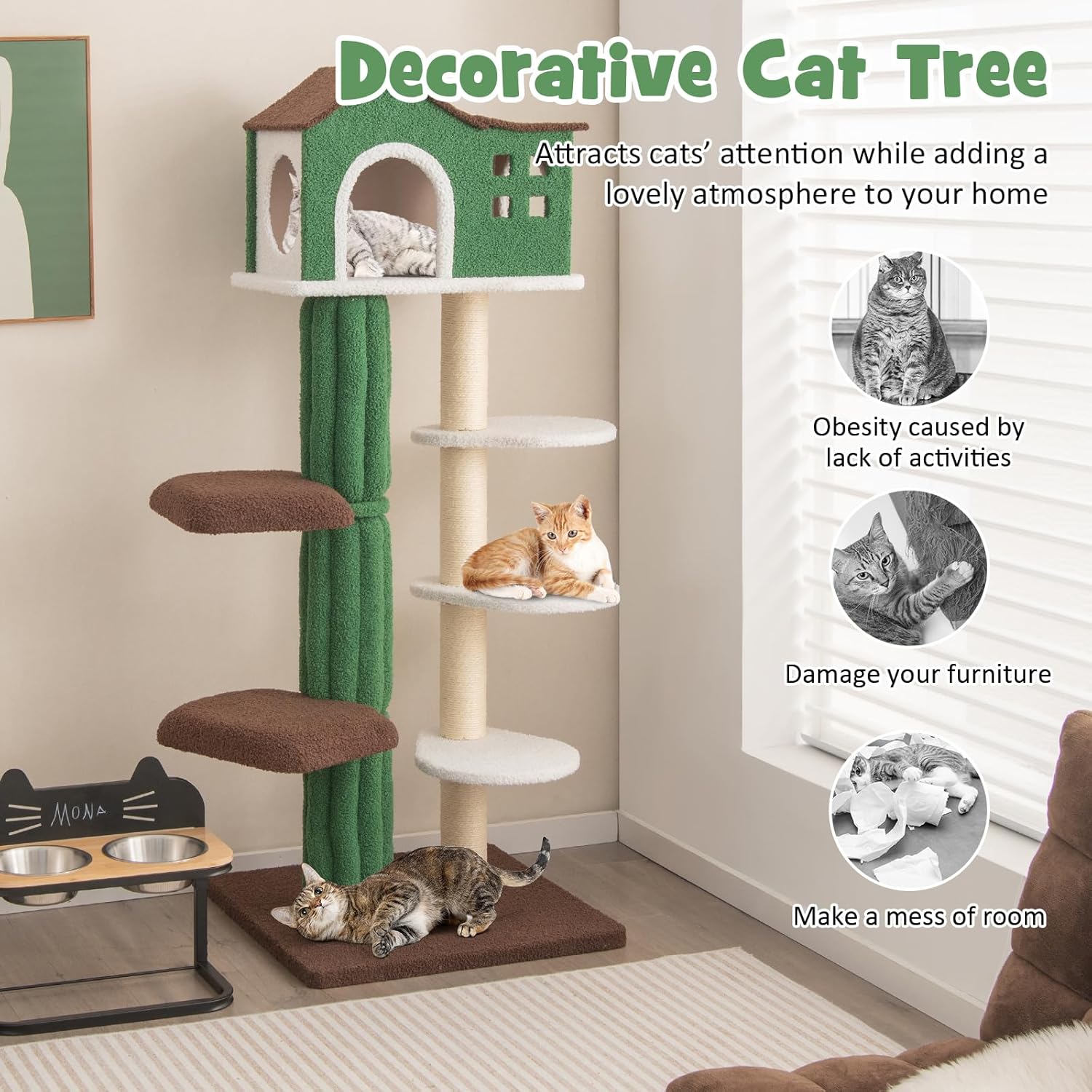 Tangkula Tall Cat Tree for Indoor Cat, 7-Tier 61” Modern Cat Tower with Sisal Scratching Posts, Top Condo, Soft Mohair Plush Fabric, Cute Cat Tree for Large Cats 20 lbs Heavy Duty