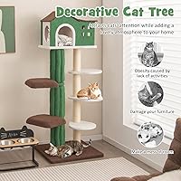 Vista 8 de Tangkula Árbol alto para gatos de interior, torre moderna de 7 niveles y 61 pulgadas con postes rascadores de sisal, condominio superior, tela