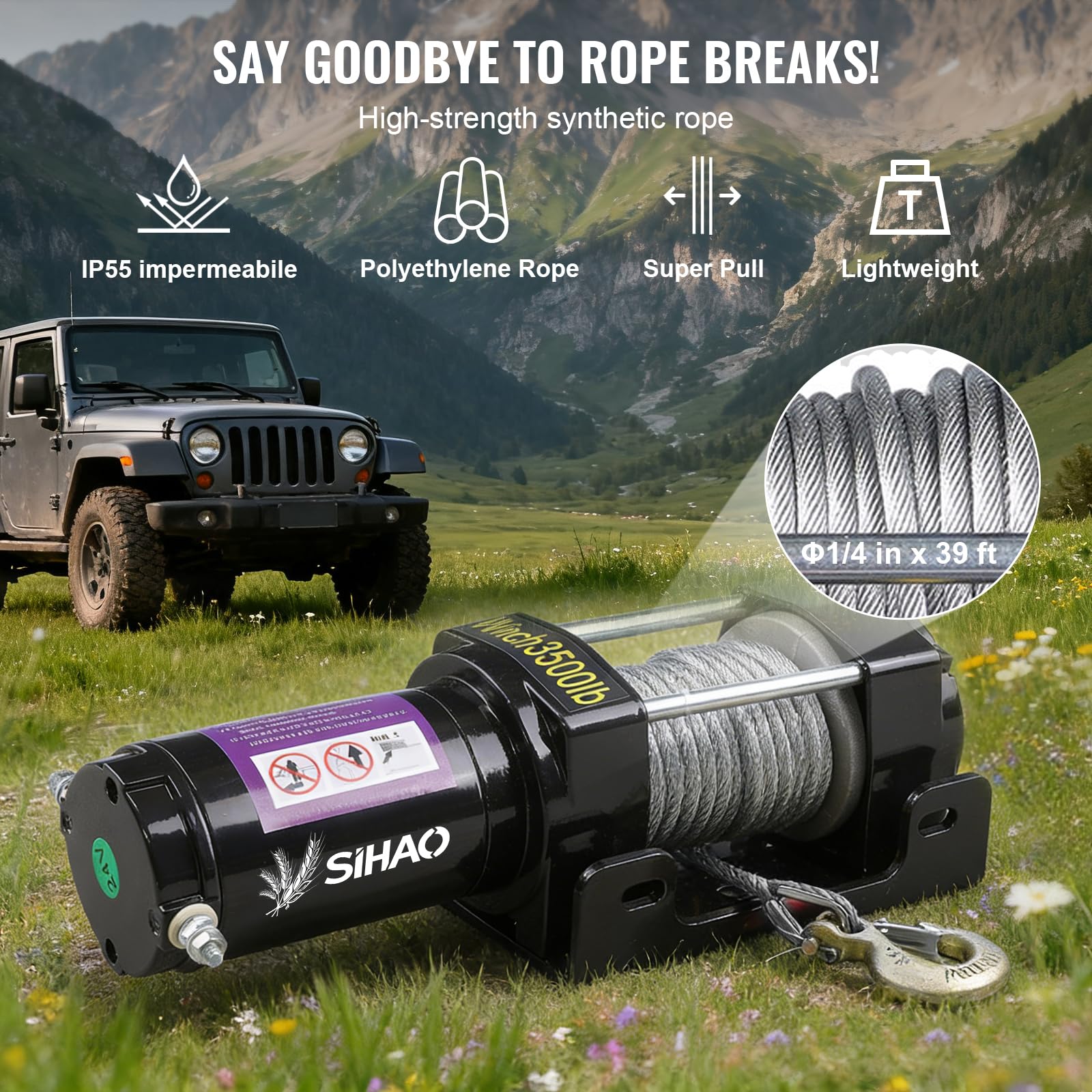 Winch Cabrestante Eléctrico Polipasto Eléctrico 4500 LBS,12V,IP67 Impermeable,Cable de Acero Inalámbrico + Mango,Doble Uso,Compatible para RV/Off-road Vehicle/Camper Van,etc